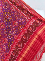 Red & shaded purple red navaratan single ikat dupatta