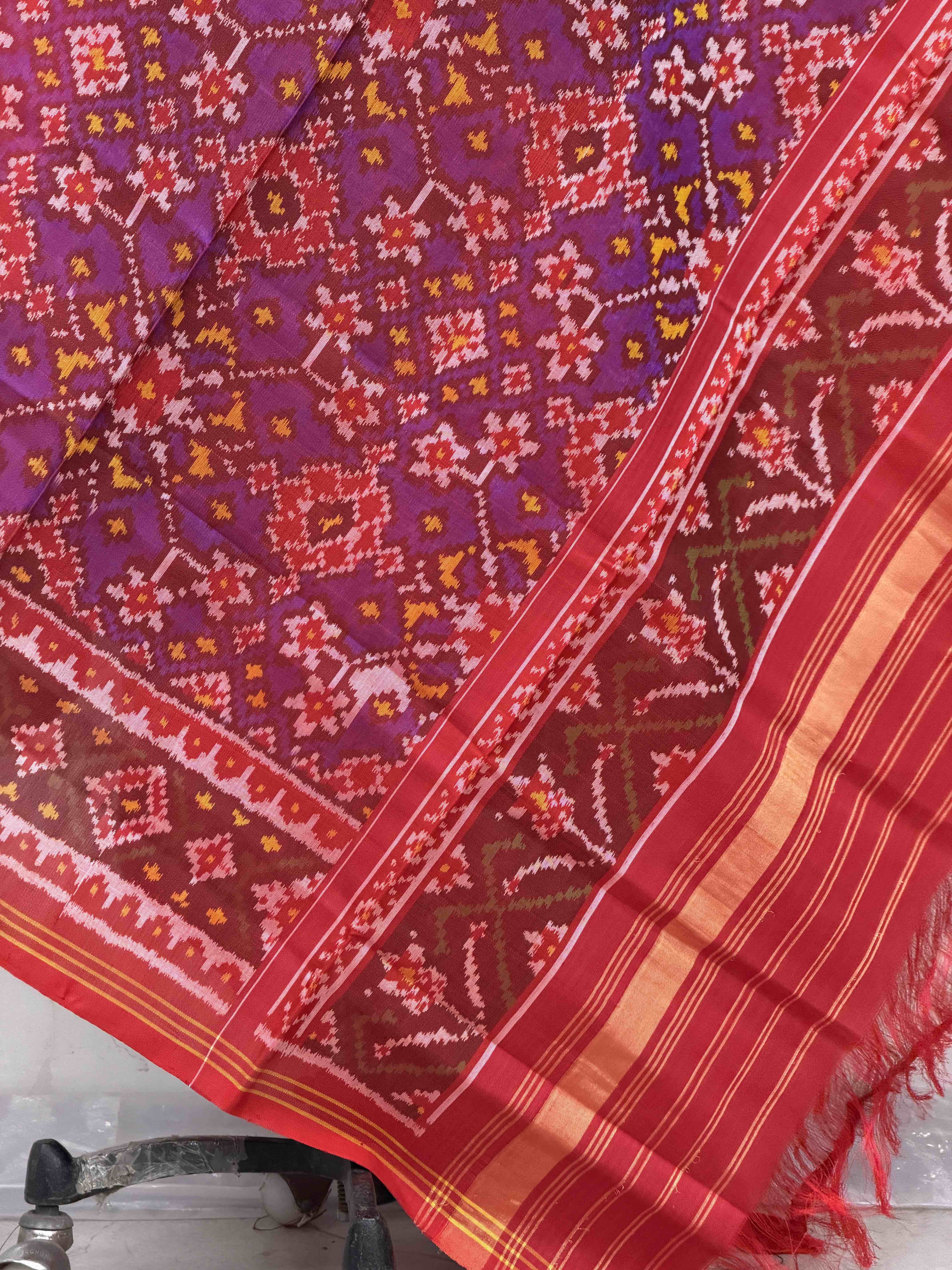 Red & shaded purple red navaratan single ikat dupatta