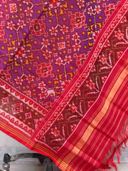 Red & shaded purple red navaratan single ikat dupatta