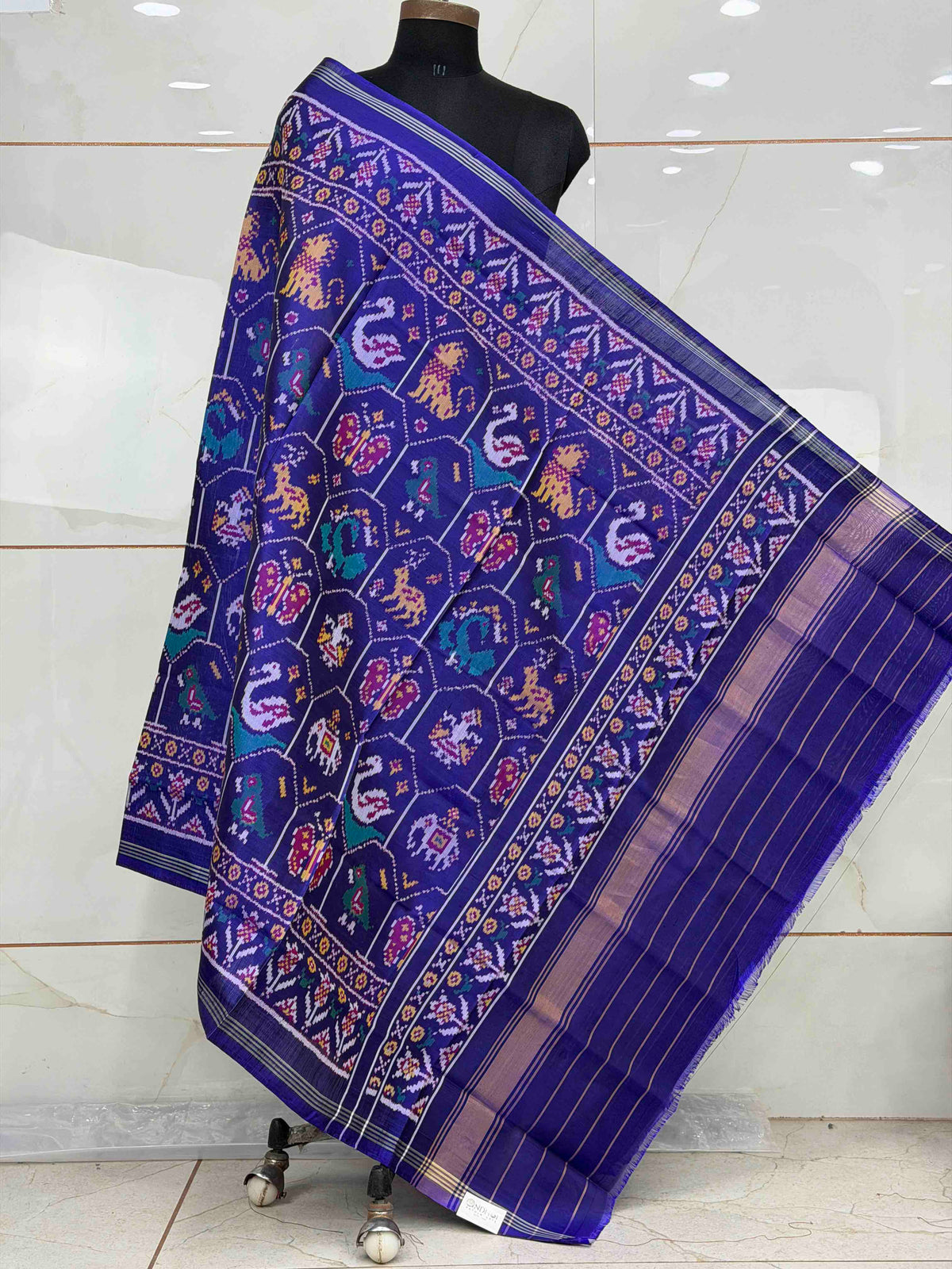 Blue motif design Single Ikat Dupatta