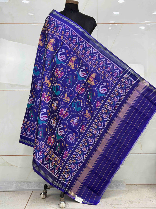 Blue motif design Single Ikat Dupatta