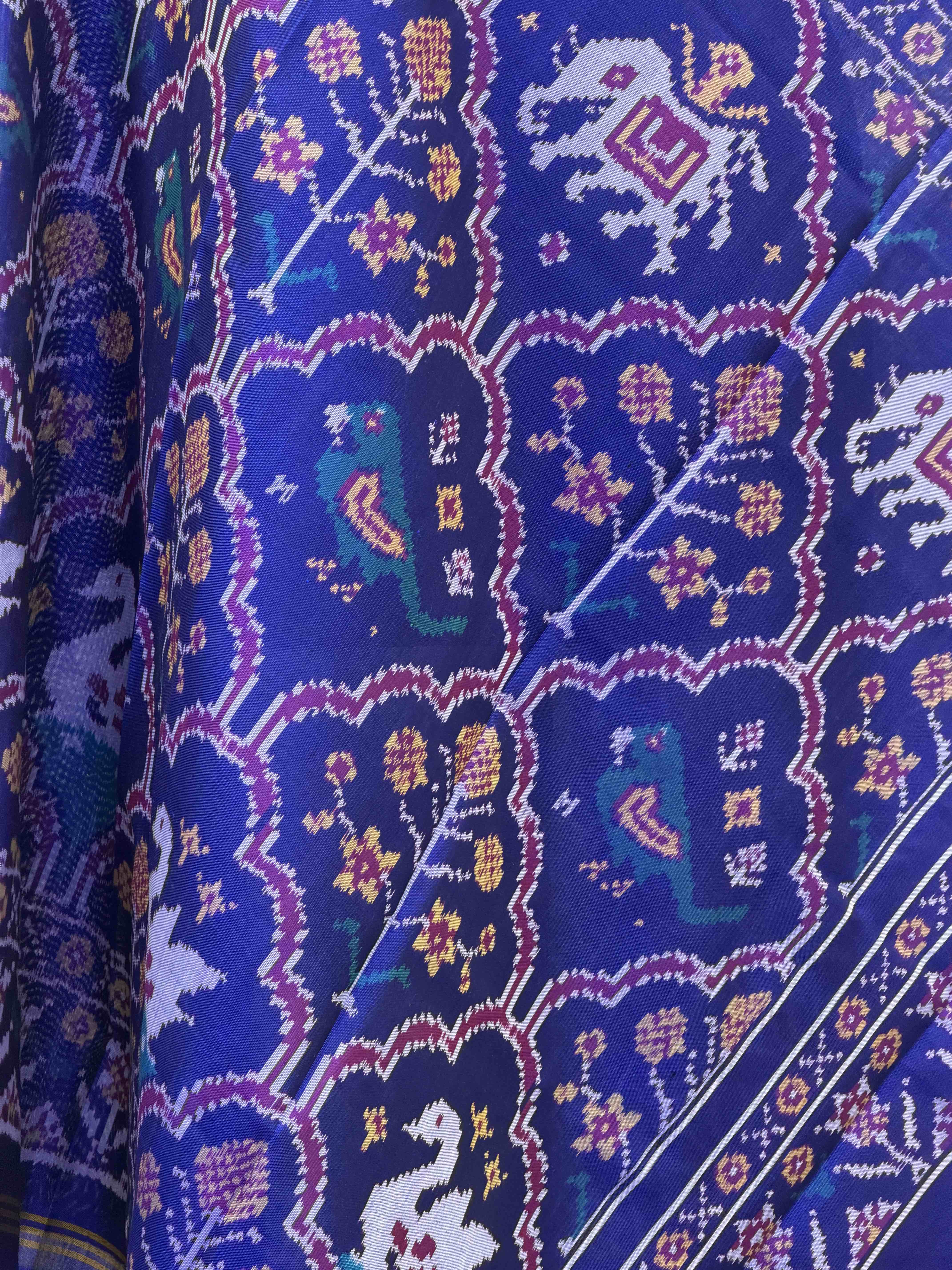 Blue floral figure design single ikat dupatta