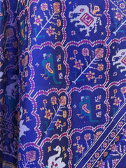 Blue floral figure design single ikat dupatta