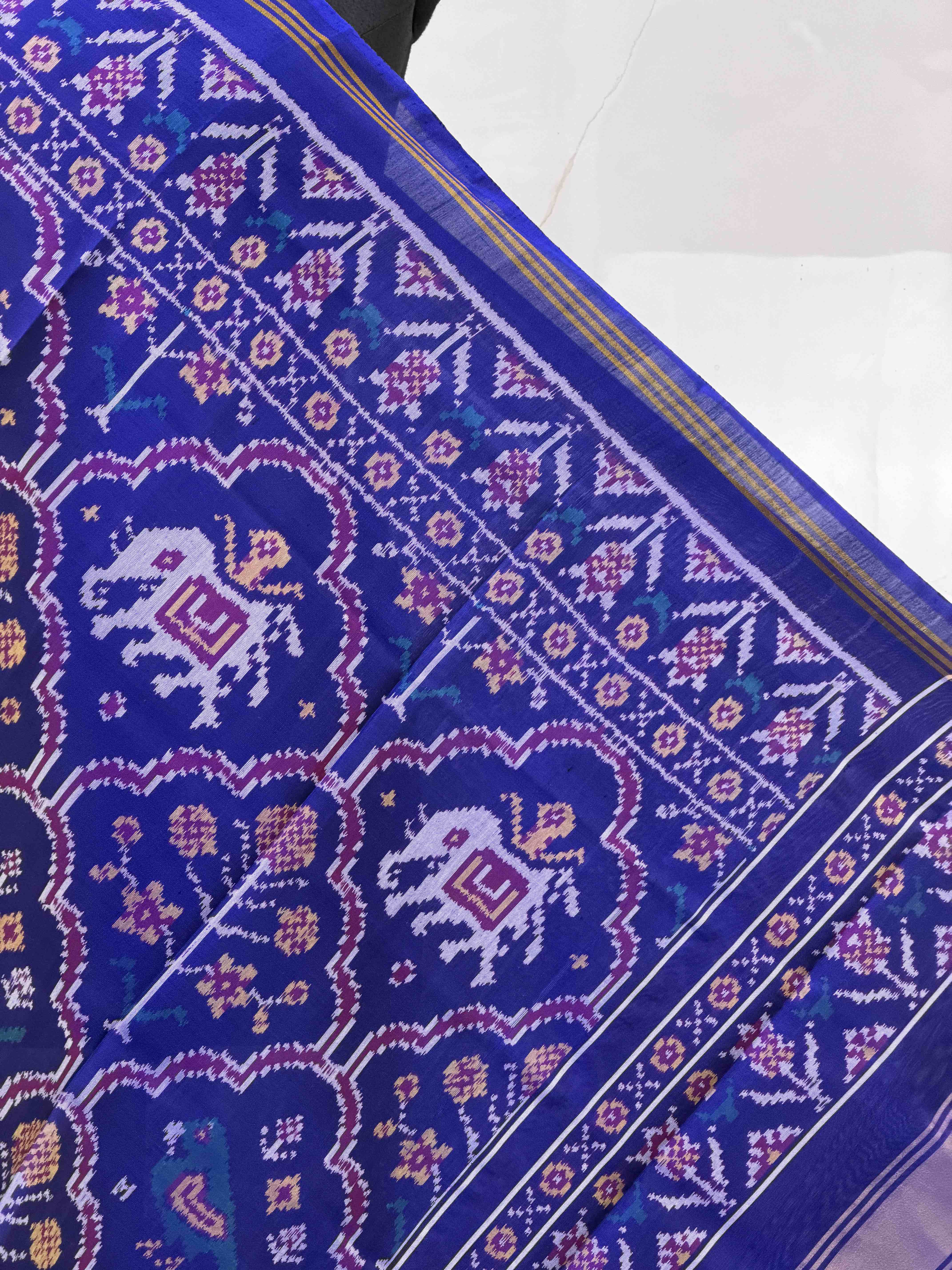 Blue floral figure design single ikat dupatta