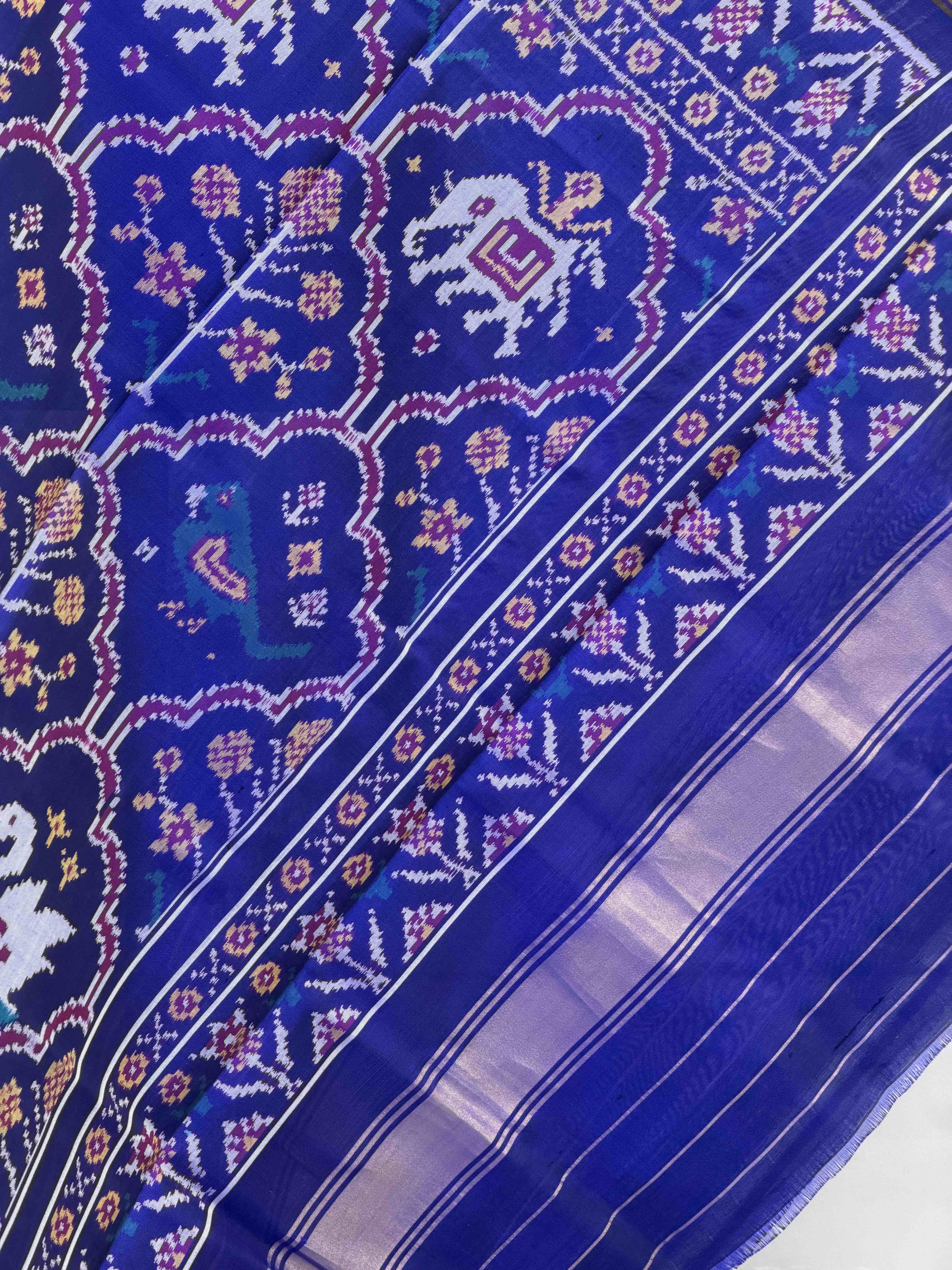 Blue floral figure design single ikat dupatta