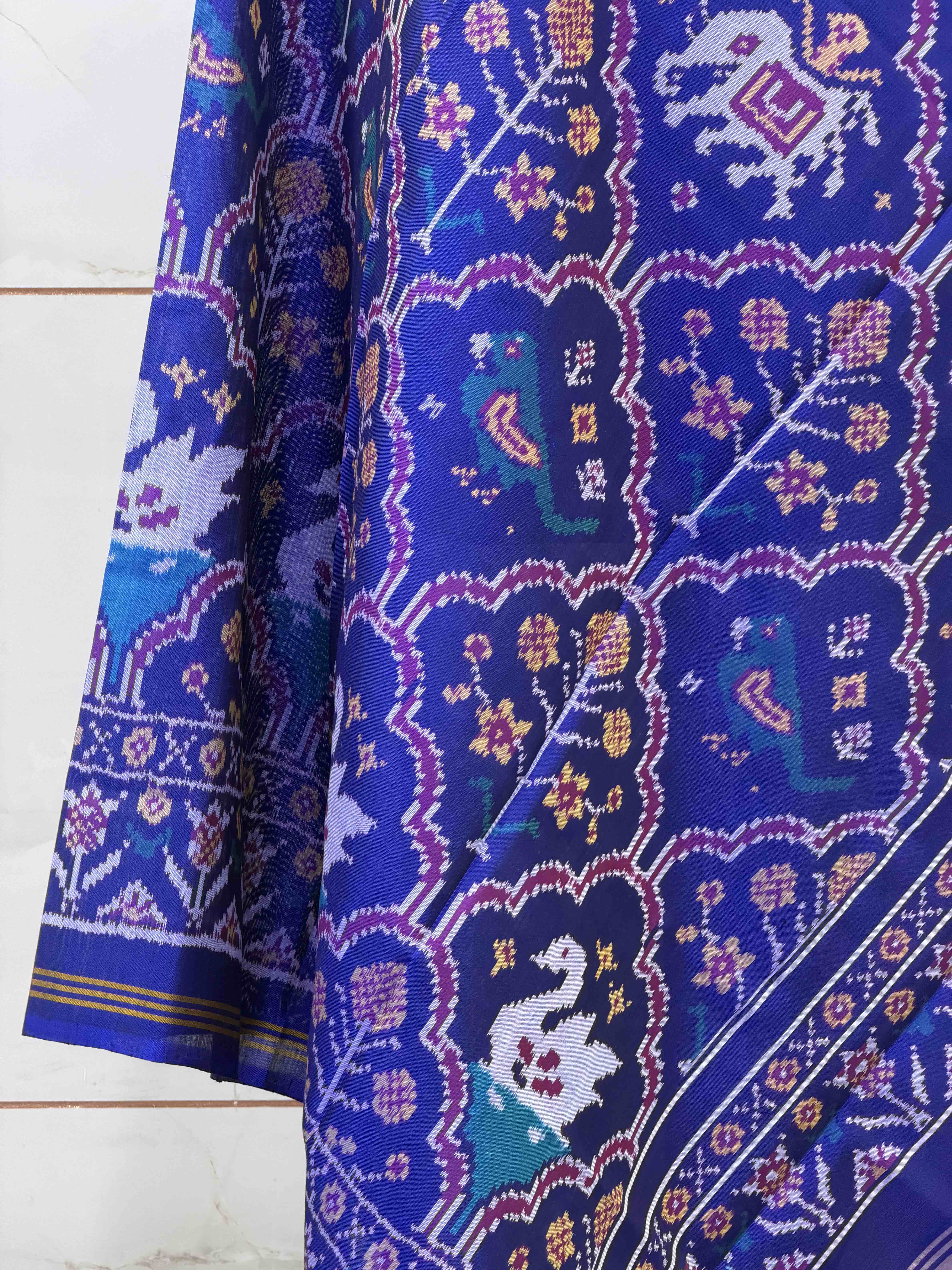 Blue floral figure design single ikat dupatta