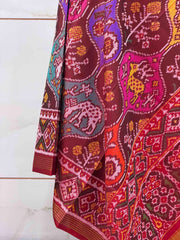 Maroon multi figure designer single ikat dupatta