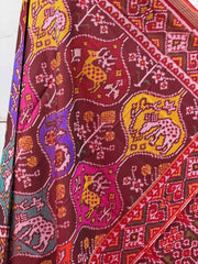 Maroon multi figure designer single ikat dupatta