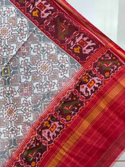 Red & white Manekchawk single ikat dupatta