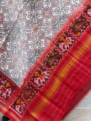 Red & white Manekchawk single ikat dupatta