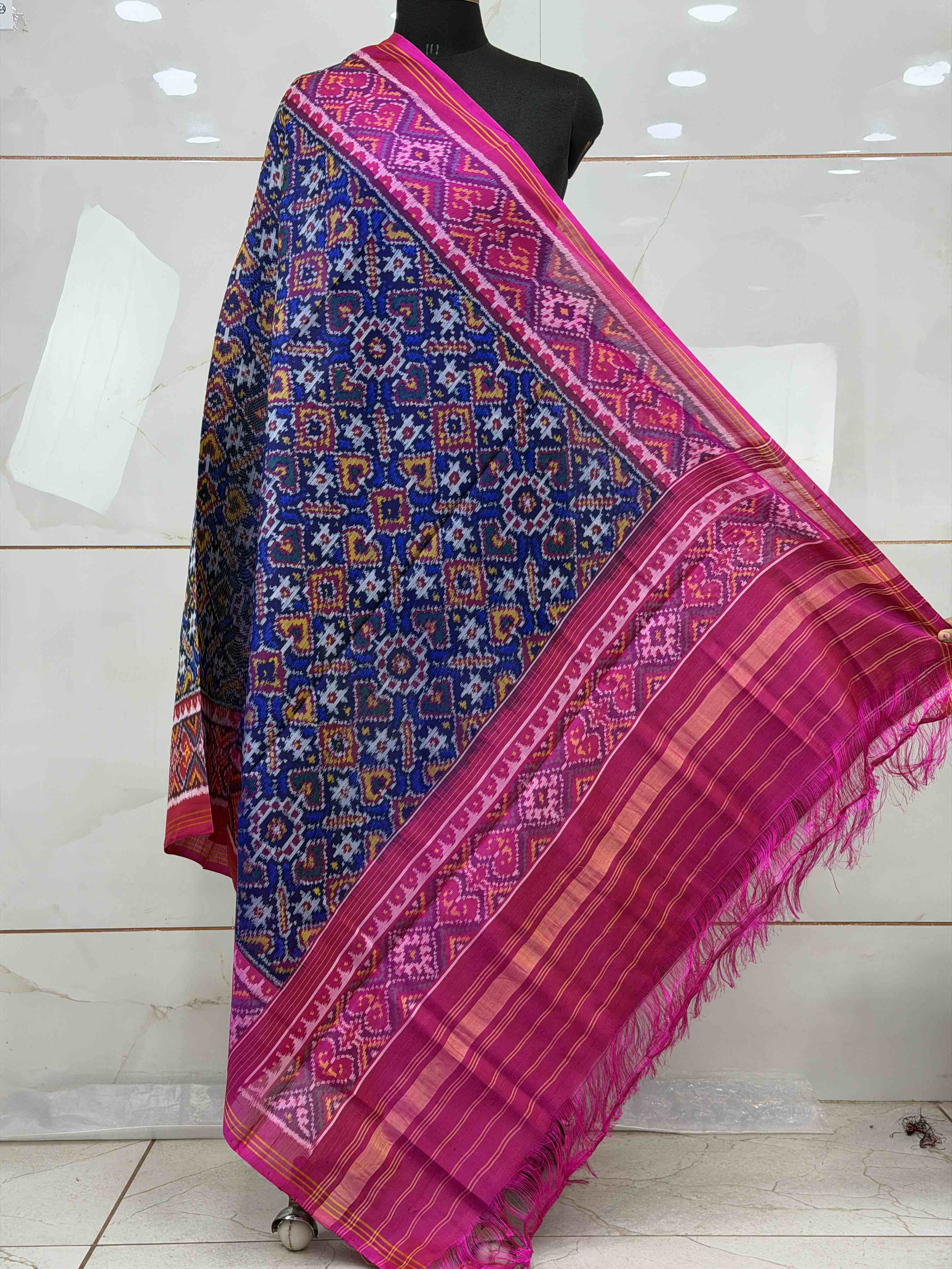 pink & blue vhoragaji single ikat dupatta