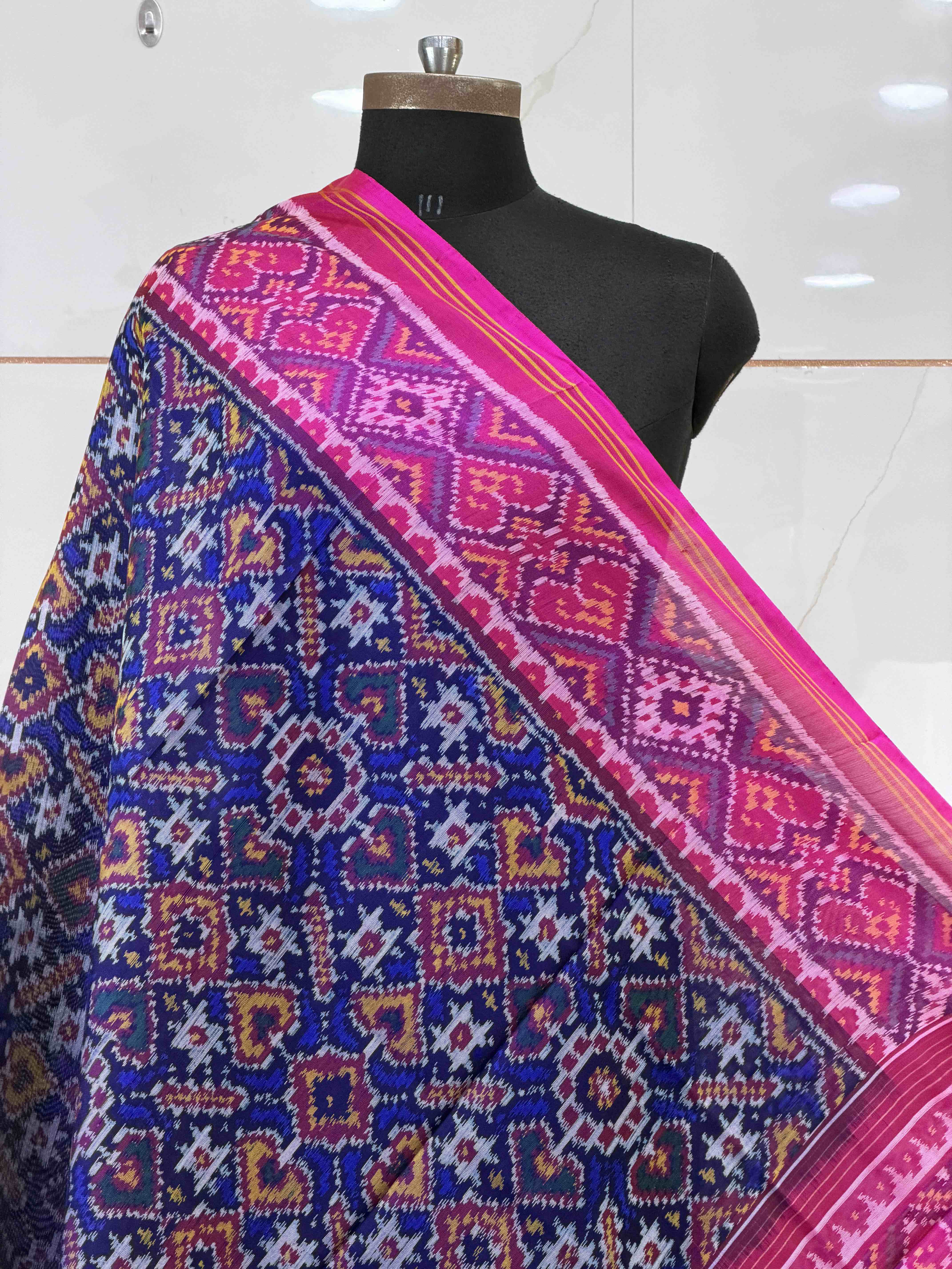 pink & blue vhoragaji single ikat dupatta