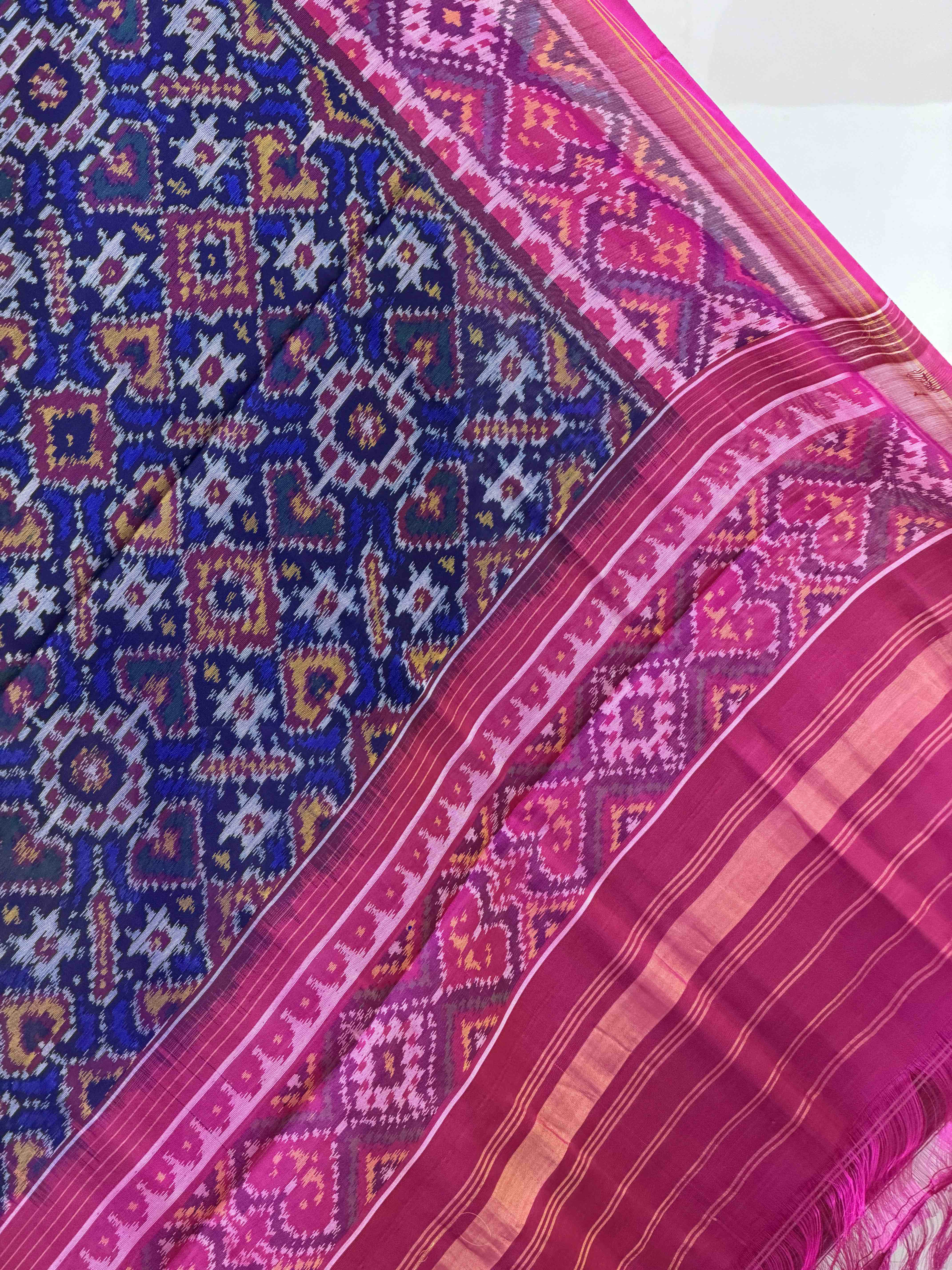 pink & blue vhoragaji single ikat dupatta