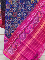 pink & blue vhoragaji single ikat dupatta