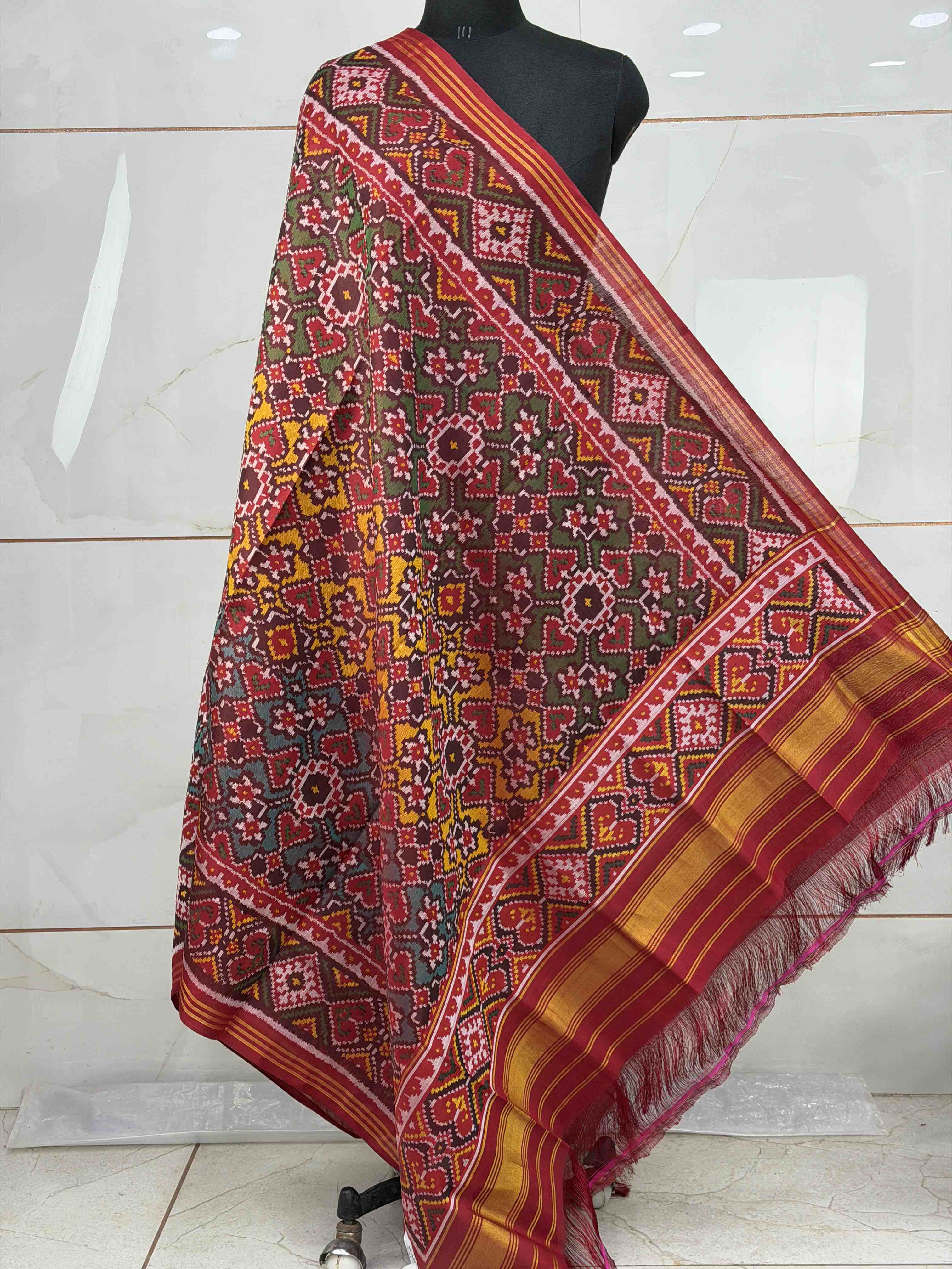 Maroon with multiple colour Manekchawk Design Dupatta