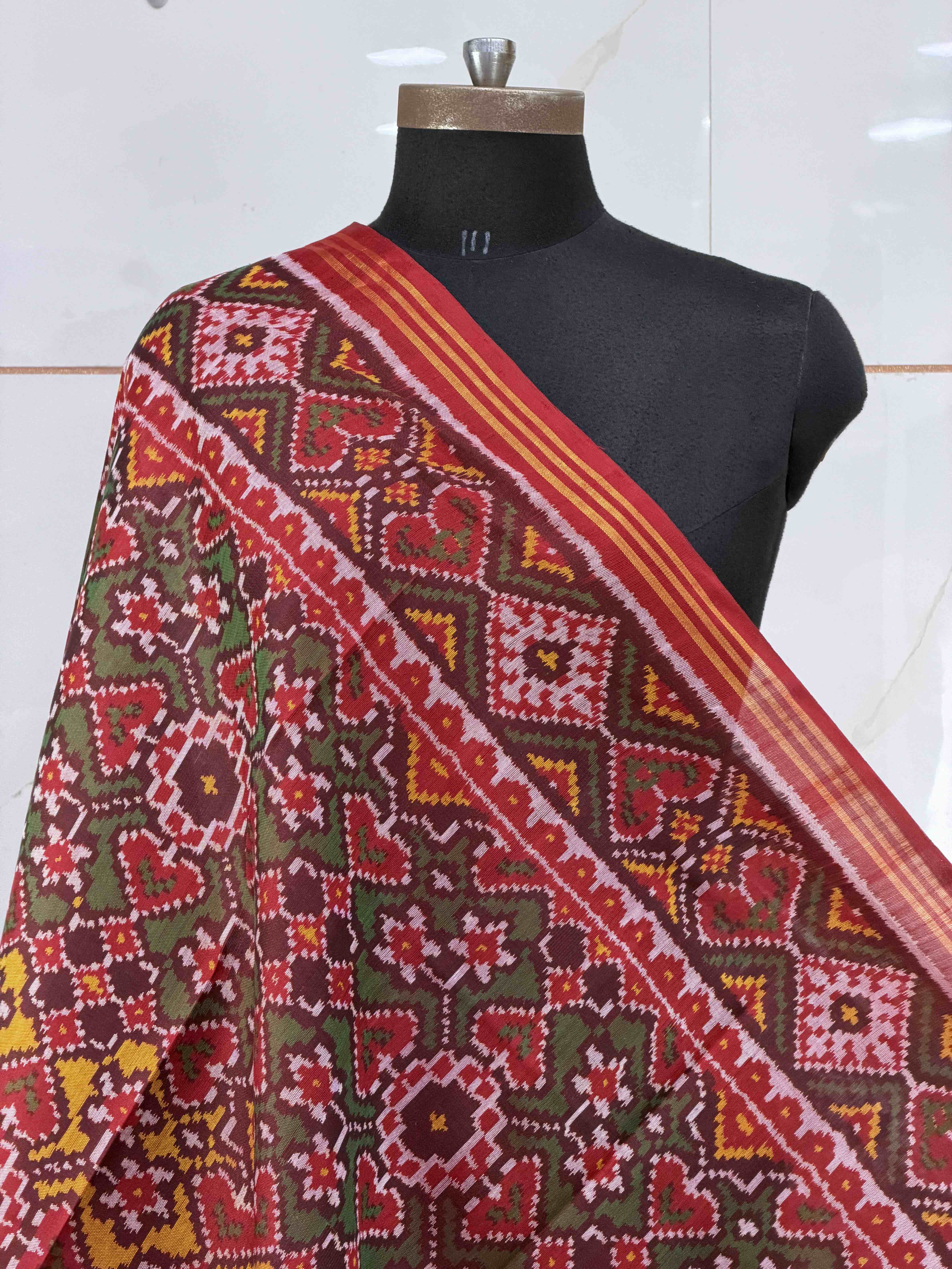 Maroon with multiple colour Manekchawk Design Dupatta
