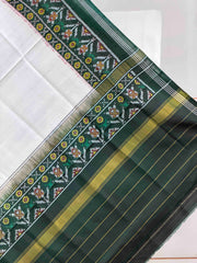 Green & plain white Gala border Single Ikat Dupatta