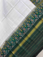 Green & plain white Gala border Single Ikat Dupatta