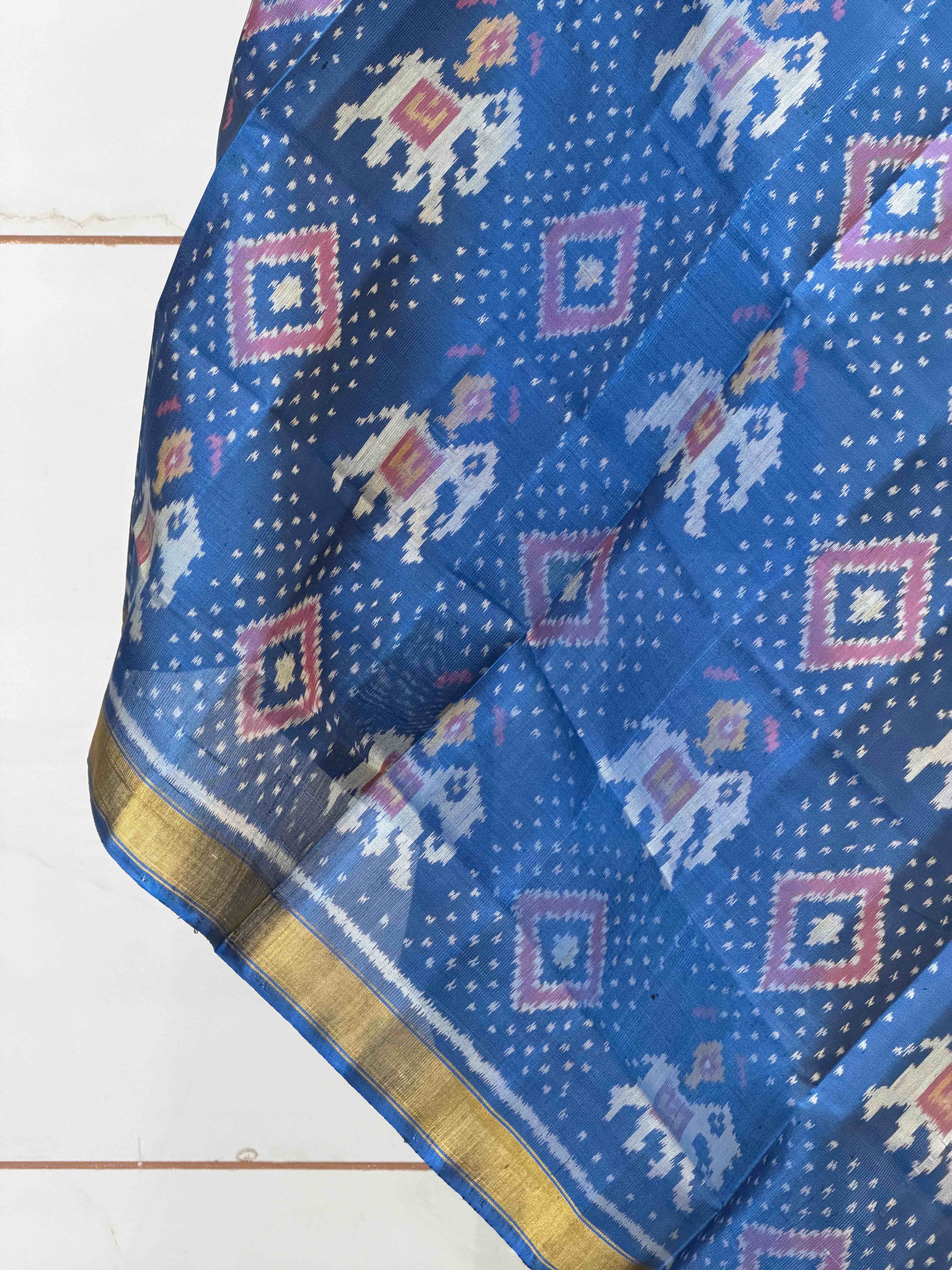 Small dupatta in turquoise Blue single ikat