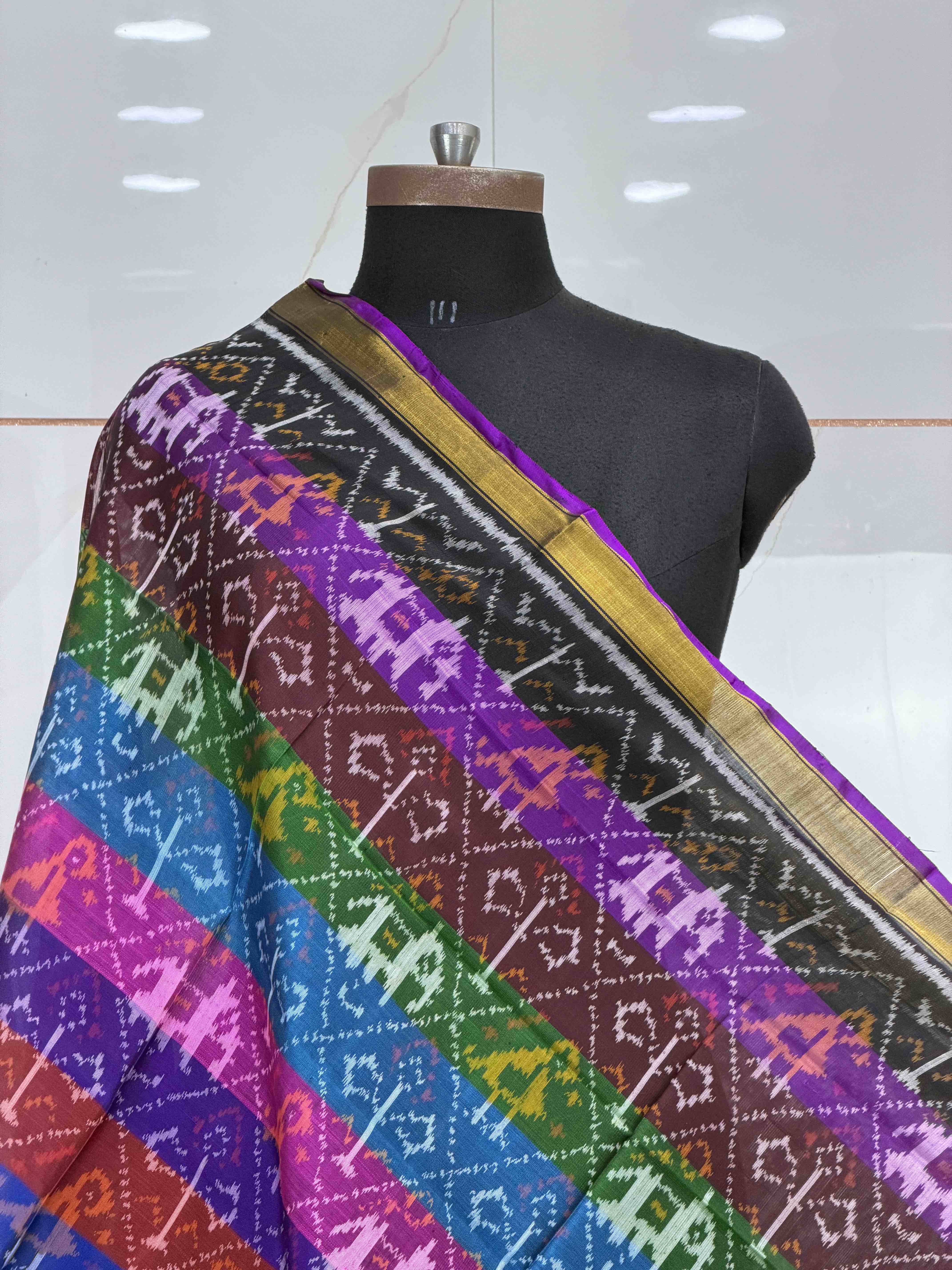 Small dupatta in multi stripe Single Ikat woven