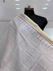 Small dupatta in cream white laheirya single ikat weave