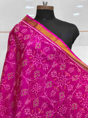 Small dupatta in pink chhabdi design single ikat weave