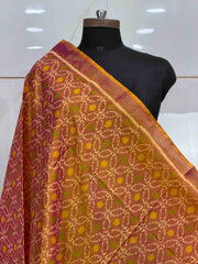 Small dupatta in peach pink single ikat weave