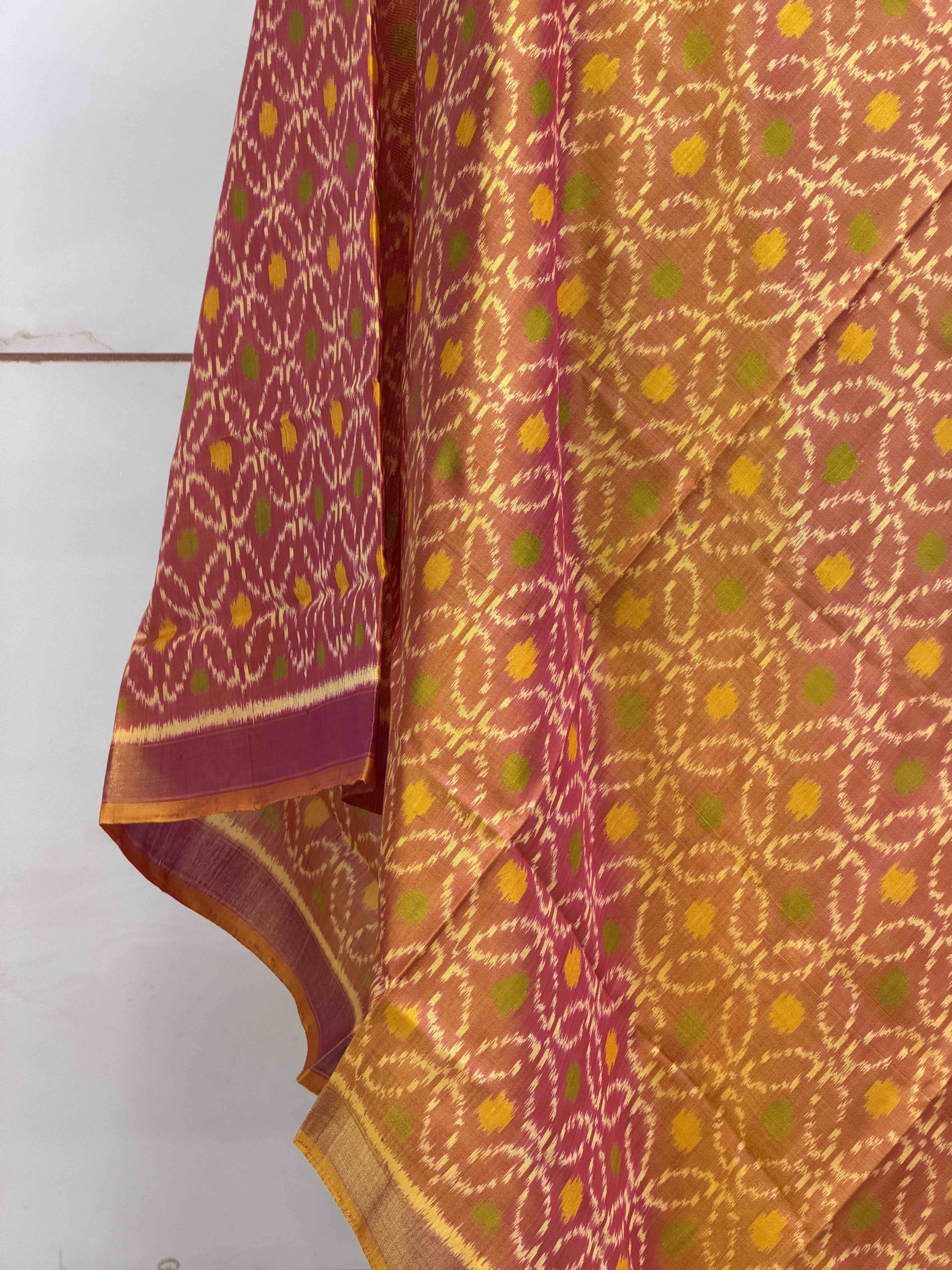 Small dupatta in peach pink single ikat weave