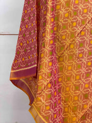 Small dupatta in peach pink single ikat weave