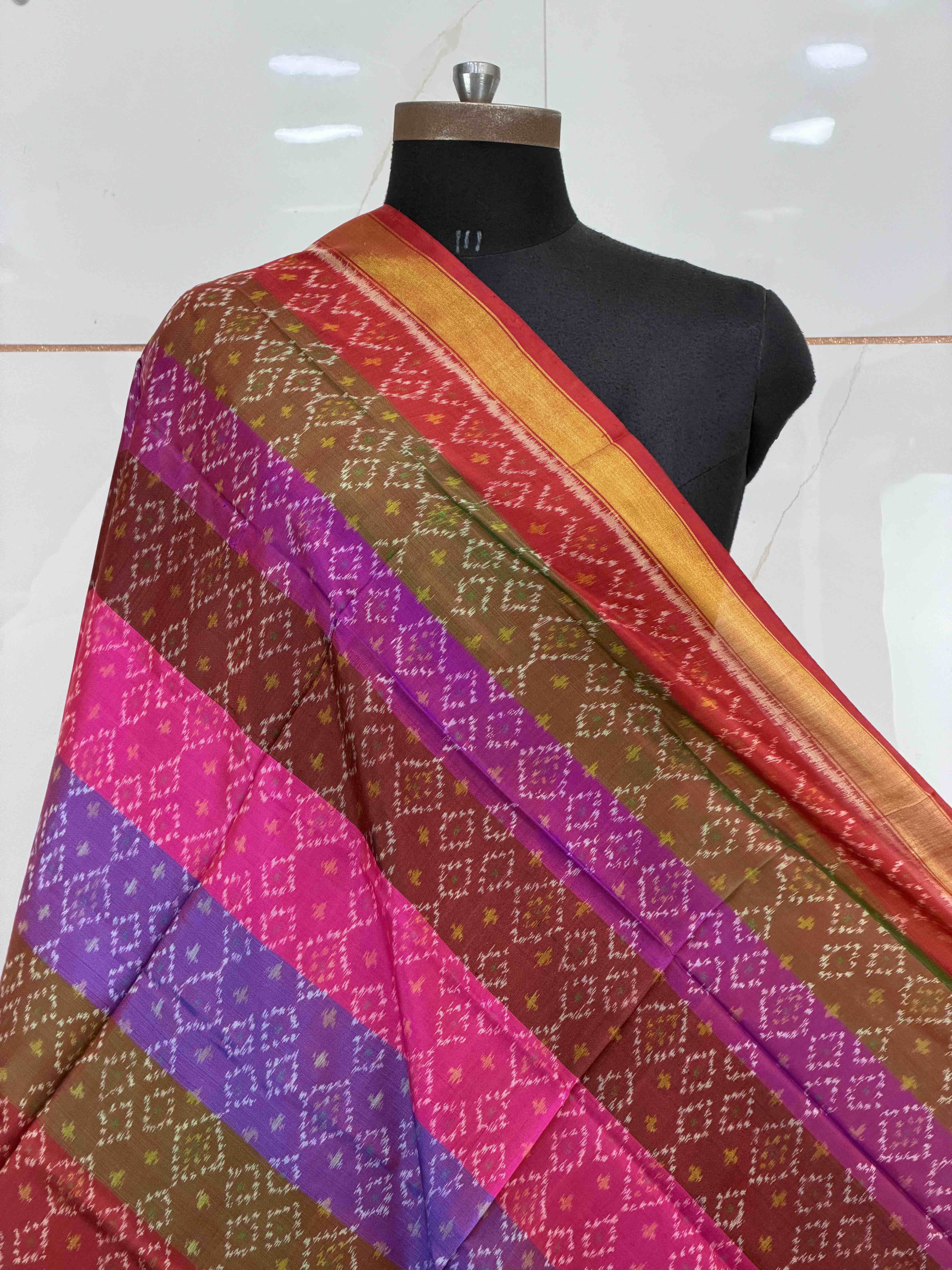 Small dupatta in multi stripe design single ikat woven