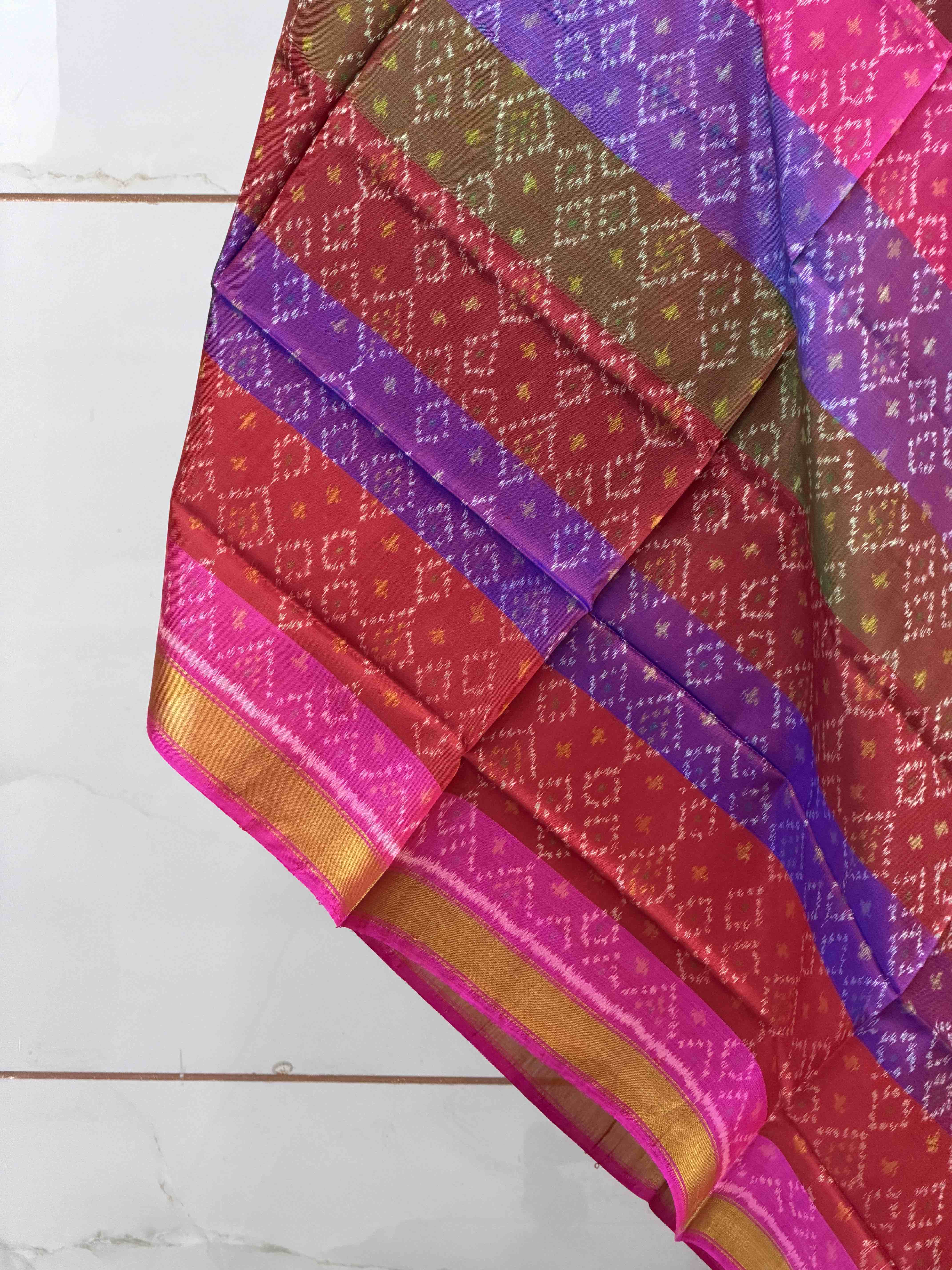 Small dupatta in multi stripe design single ikat woven