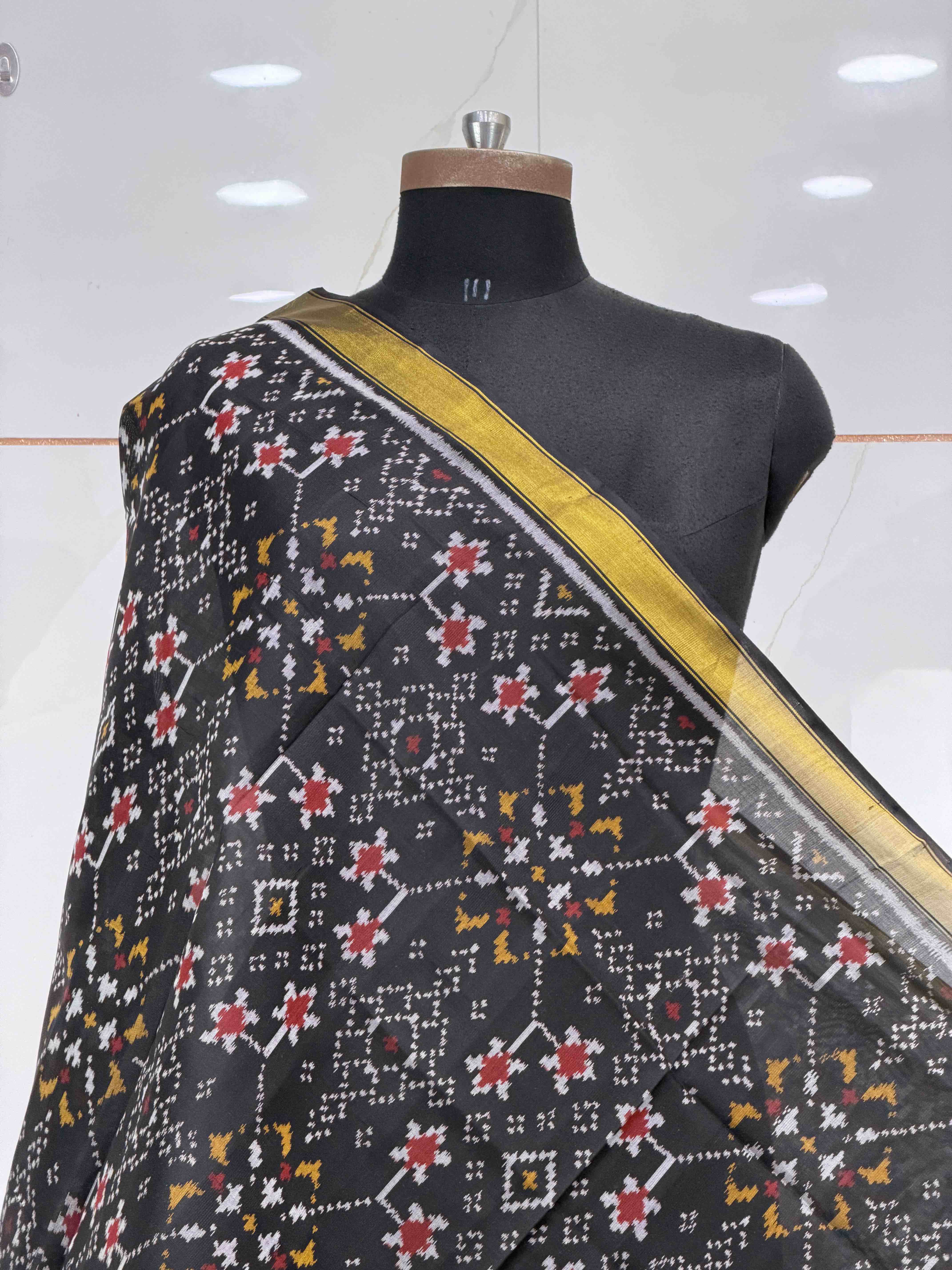 Small dupatta in black navaratan design single ikat weave