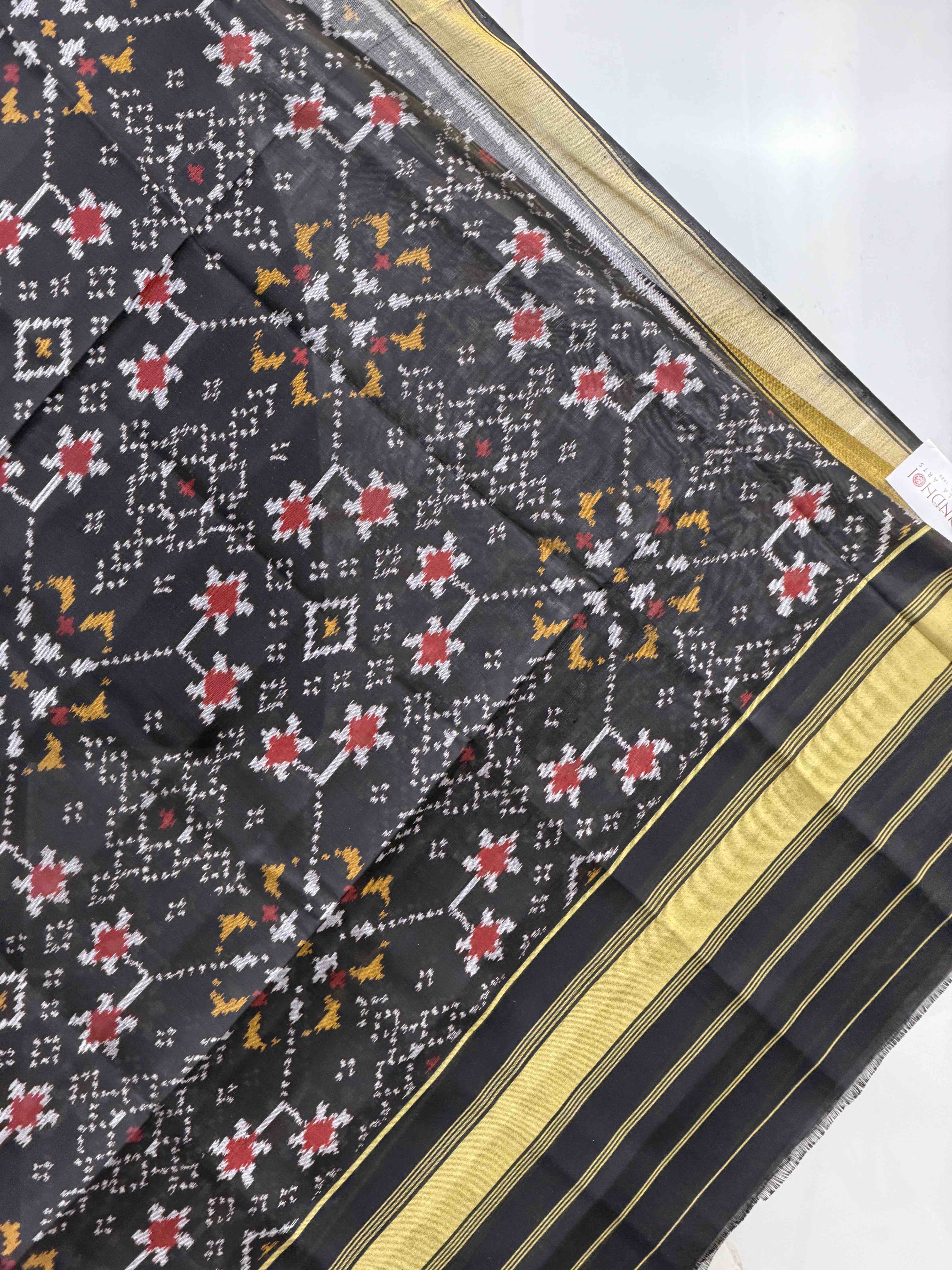 Small dupatta in black navaratan design single ikat weave