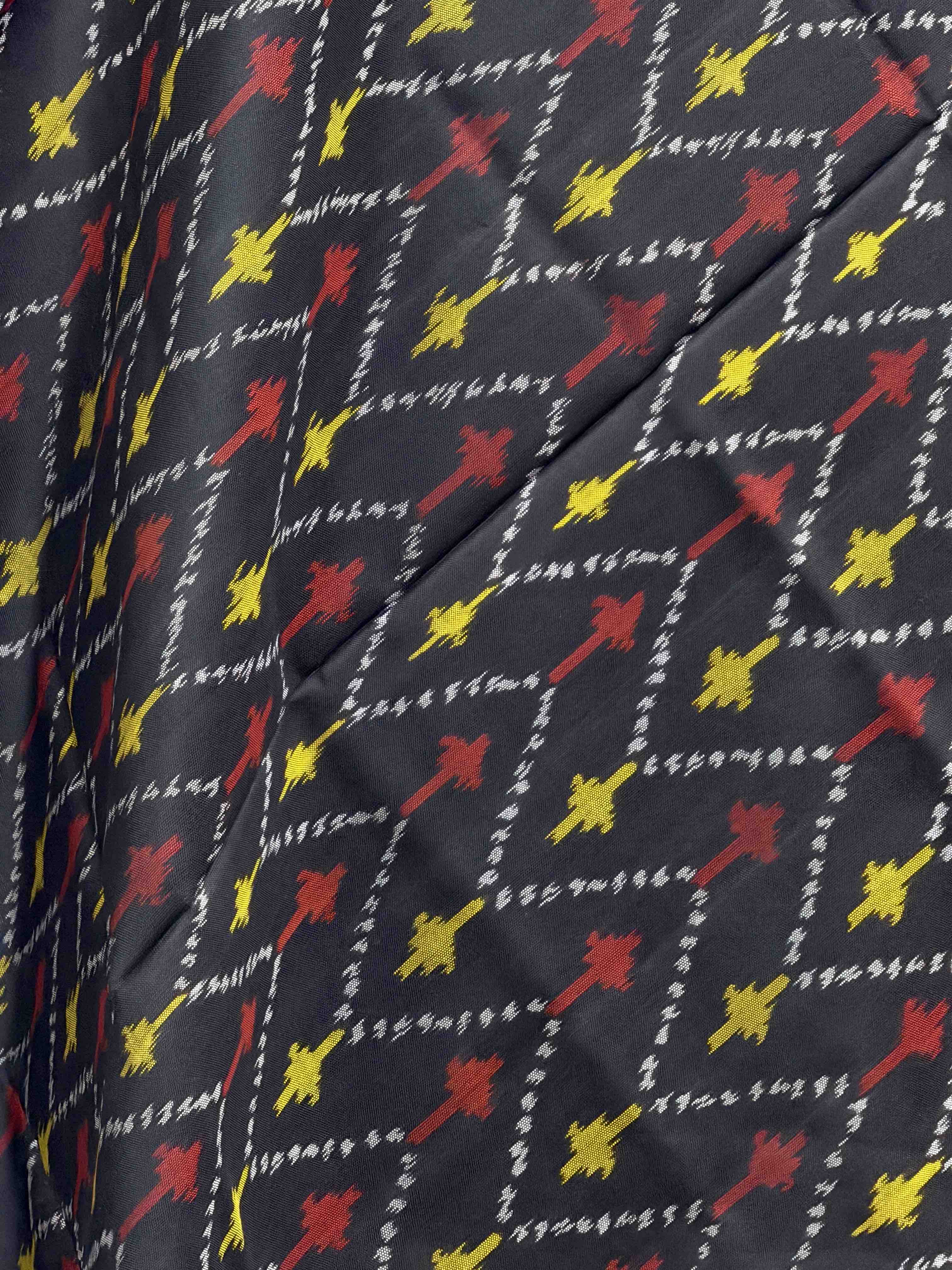 Black small dupatta in zigzag pattern woven in single ikat