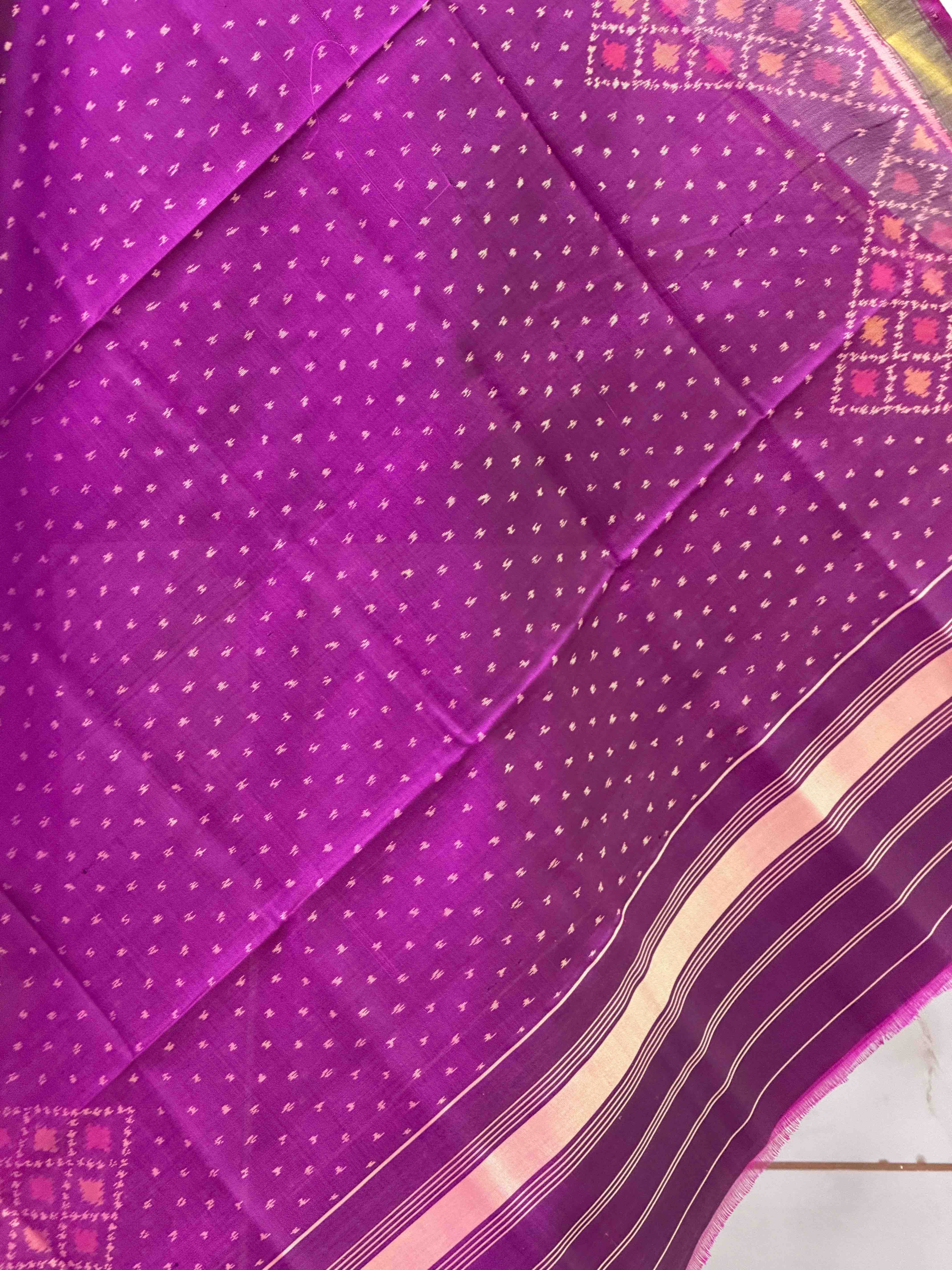 Magenta small dupatta woven in single ikat butti pattern