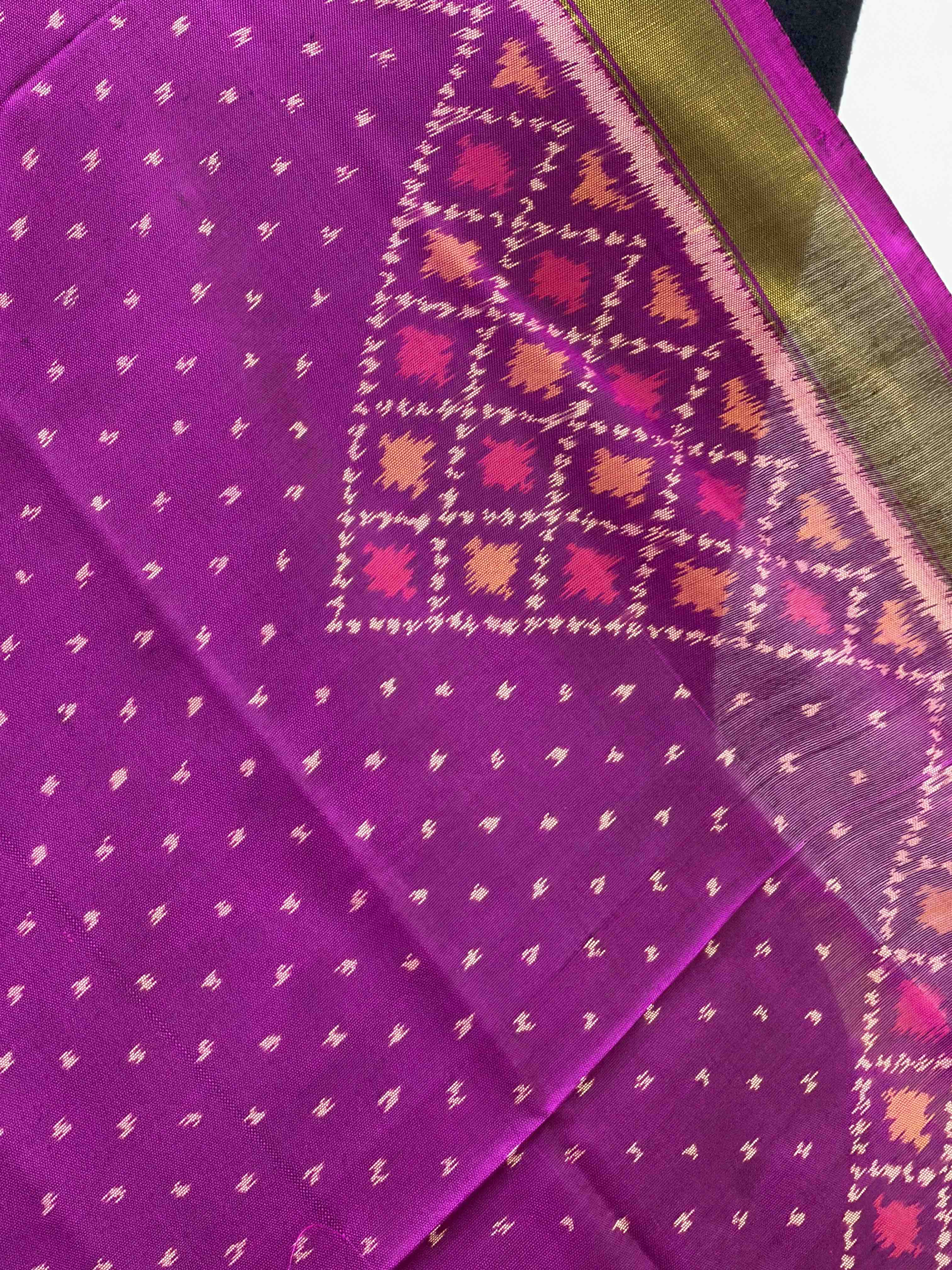 Magenta small dupatta woven in single ikat butti pattern