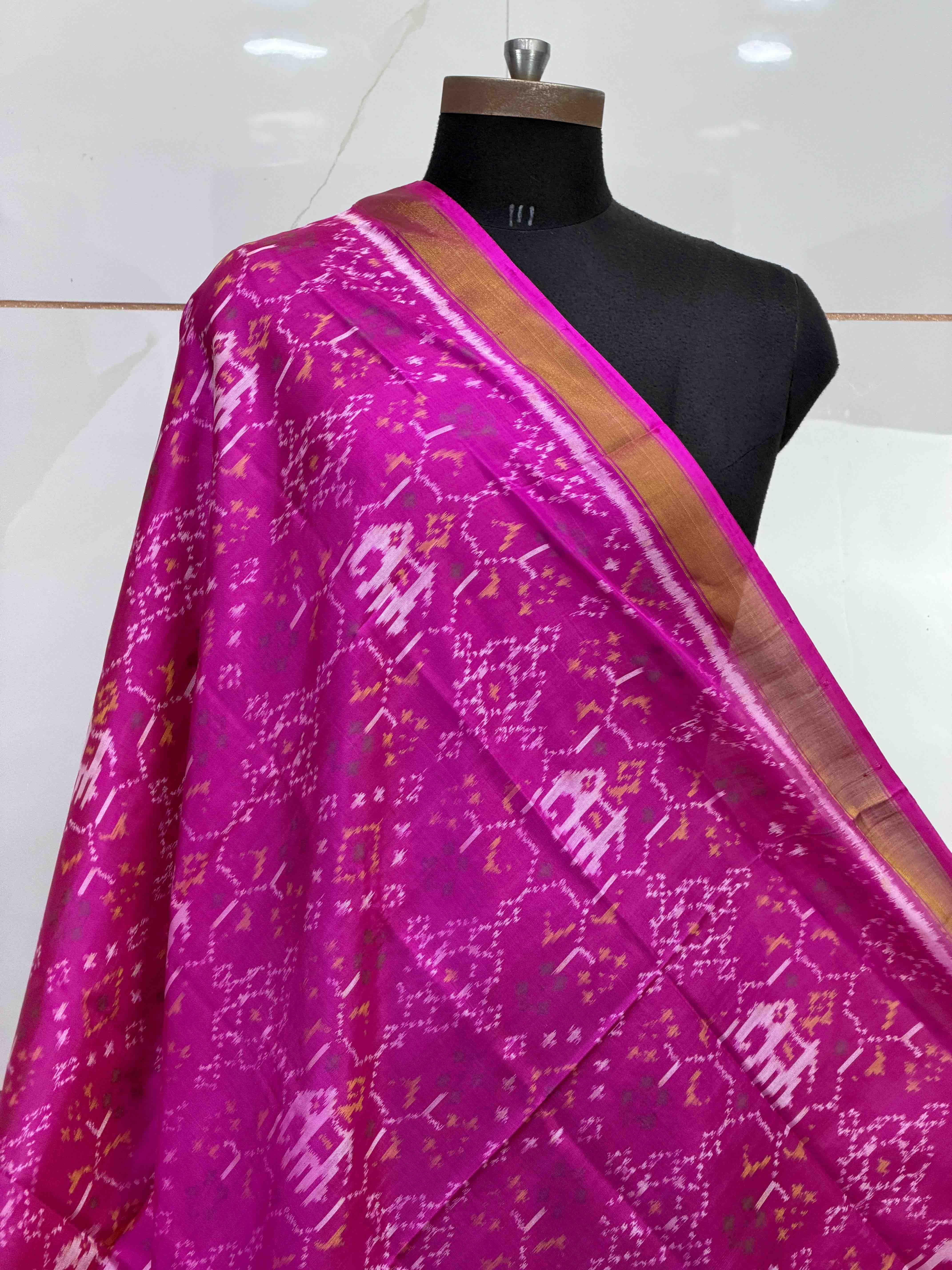 Fusion Design Pink small dupatta in single ikat woven