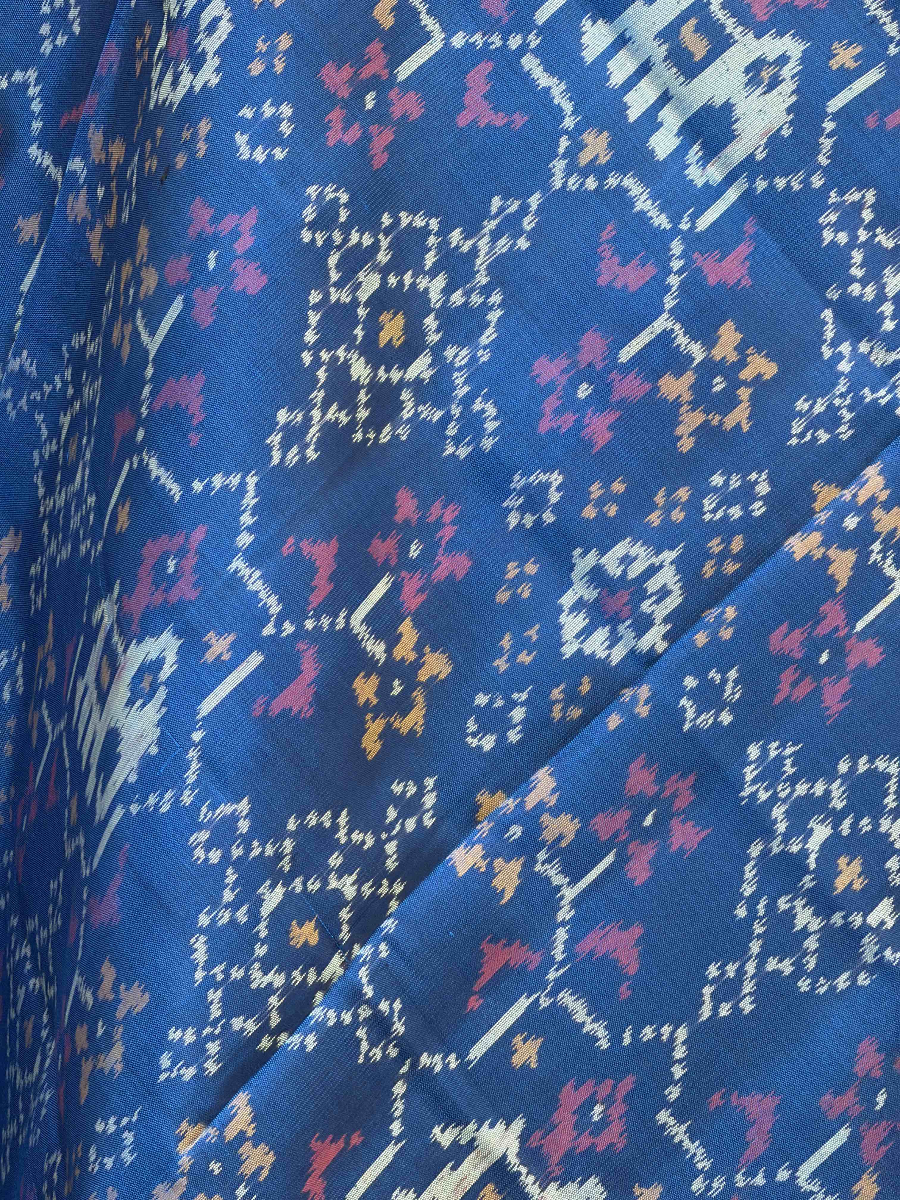 Teal blue fusion design small dupatta in single ikat