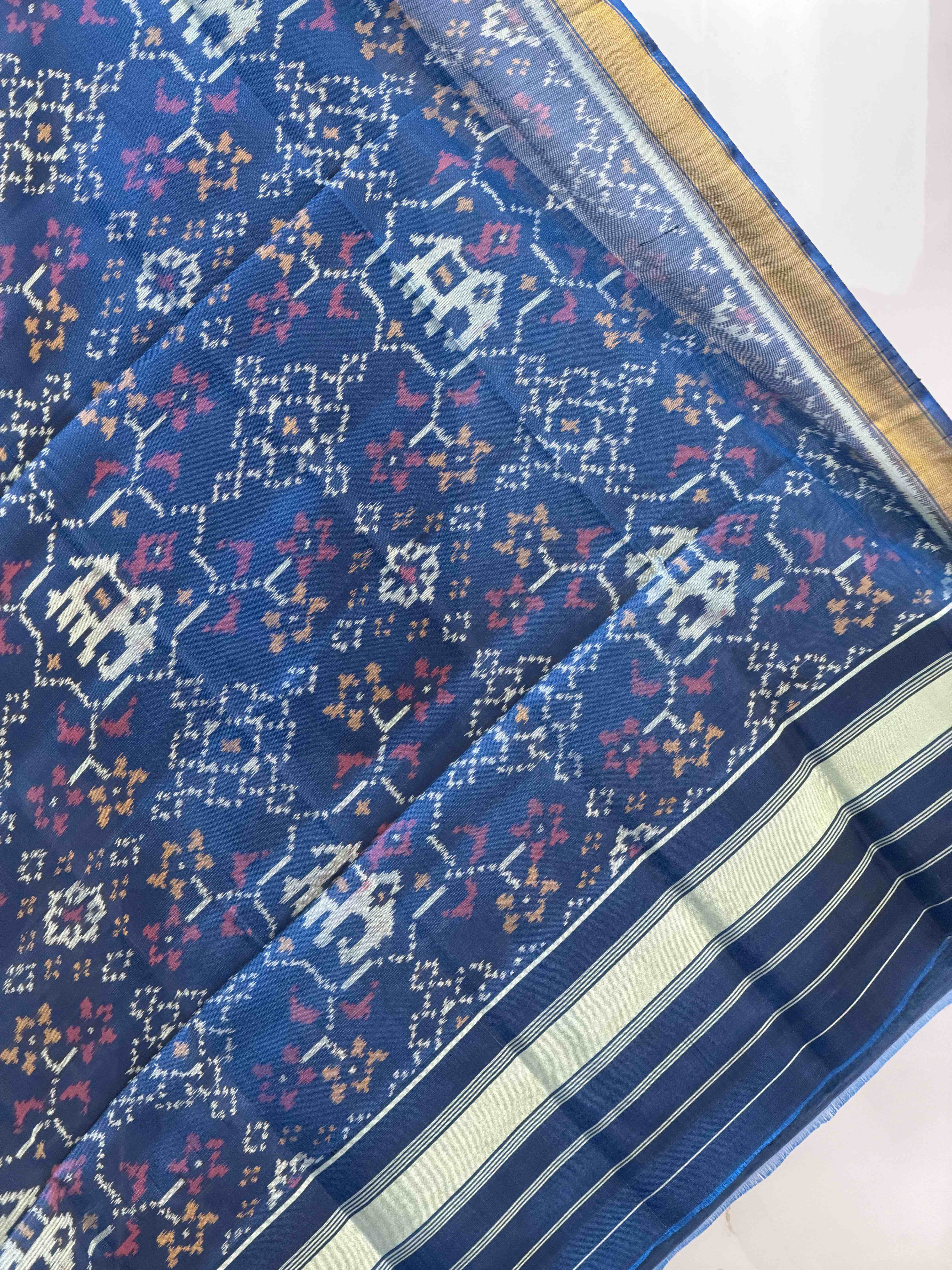 Teal blue fusion design small dupatta in single ikat