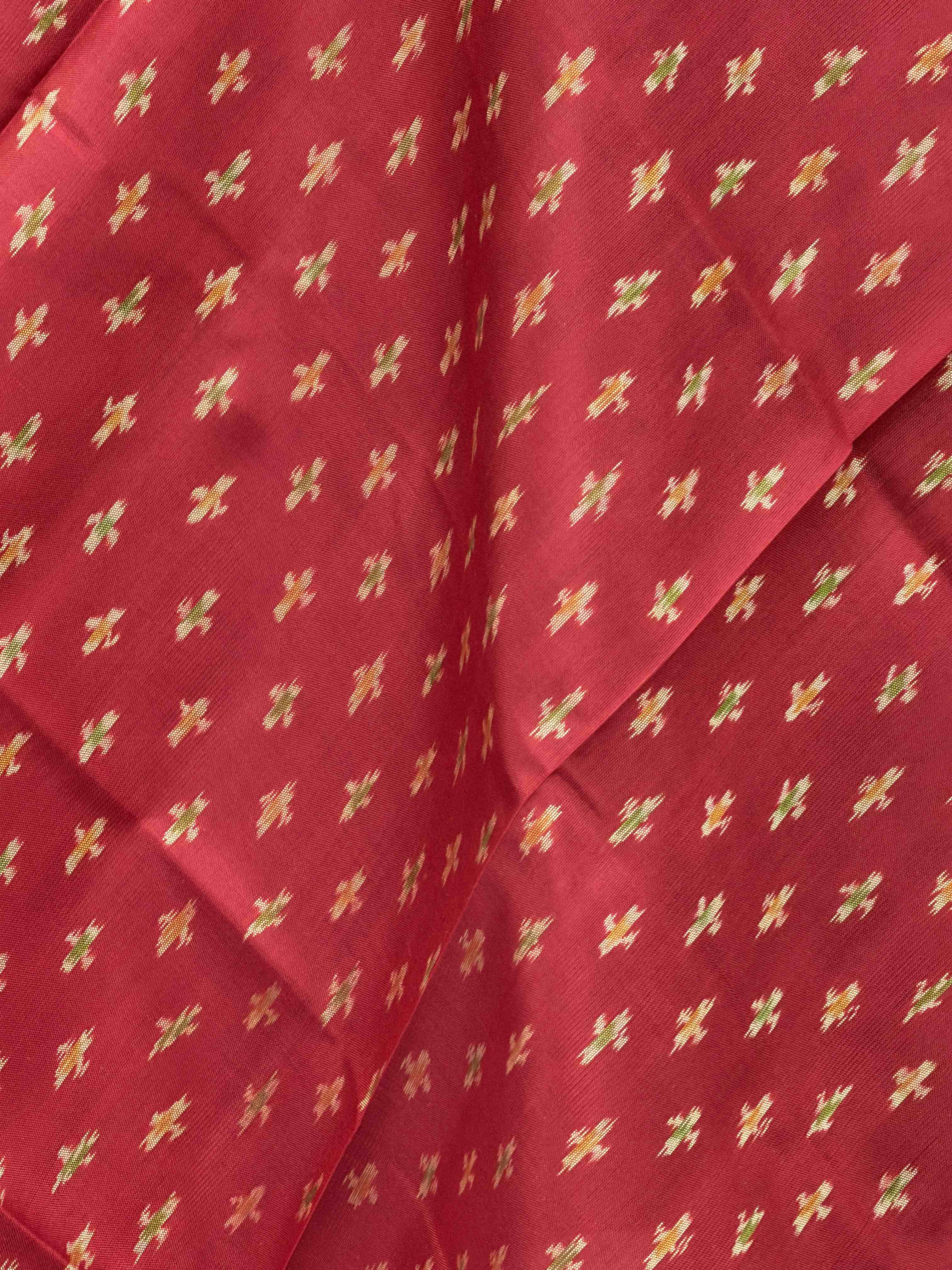 Red butti design small dupatta in single ikat woven