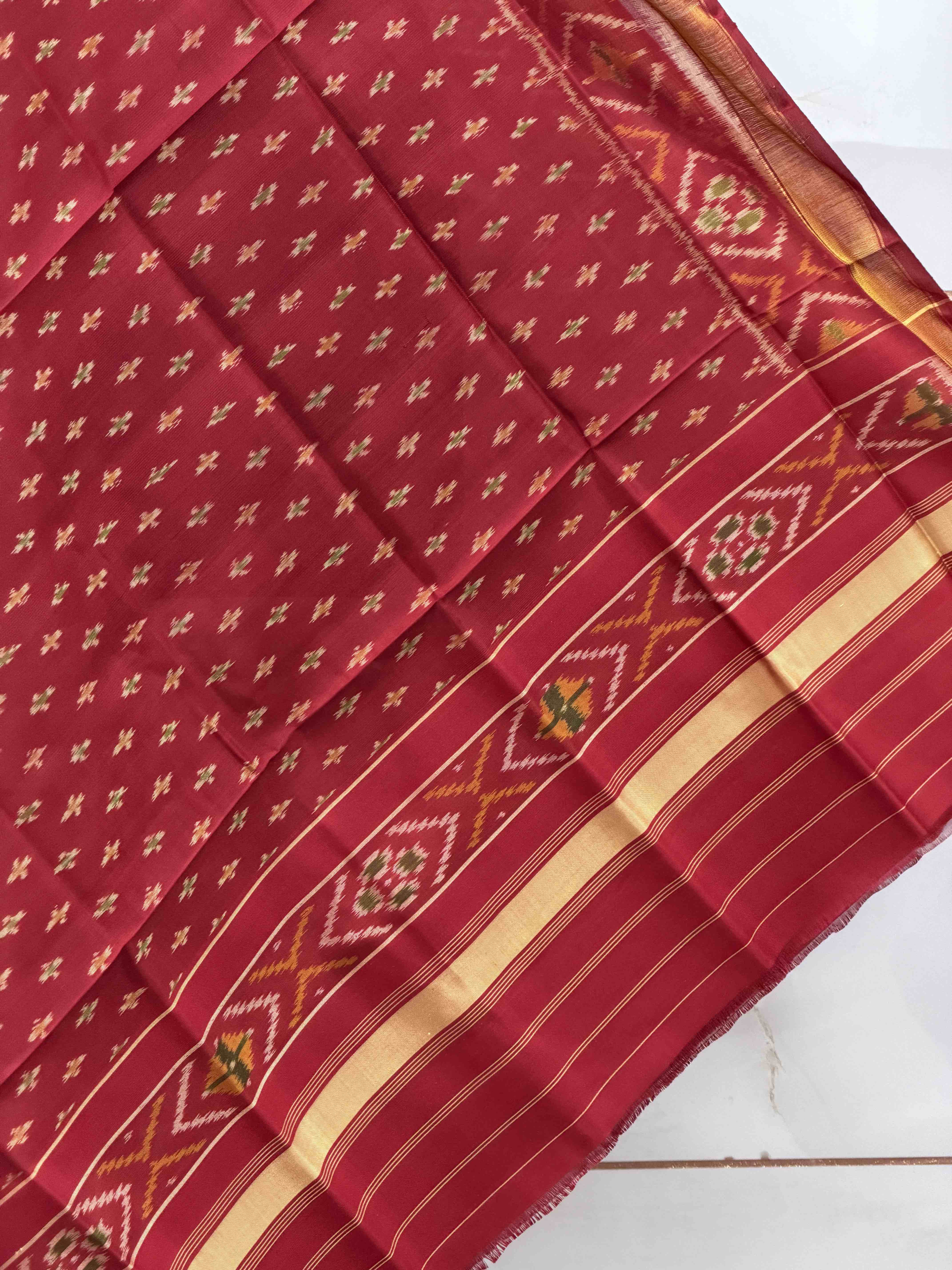 Red butti design small dupatta in single ikat woven