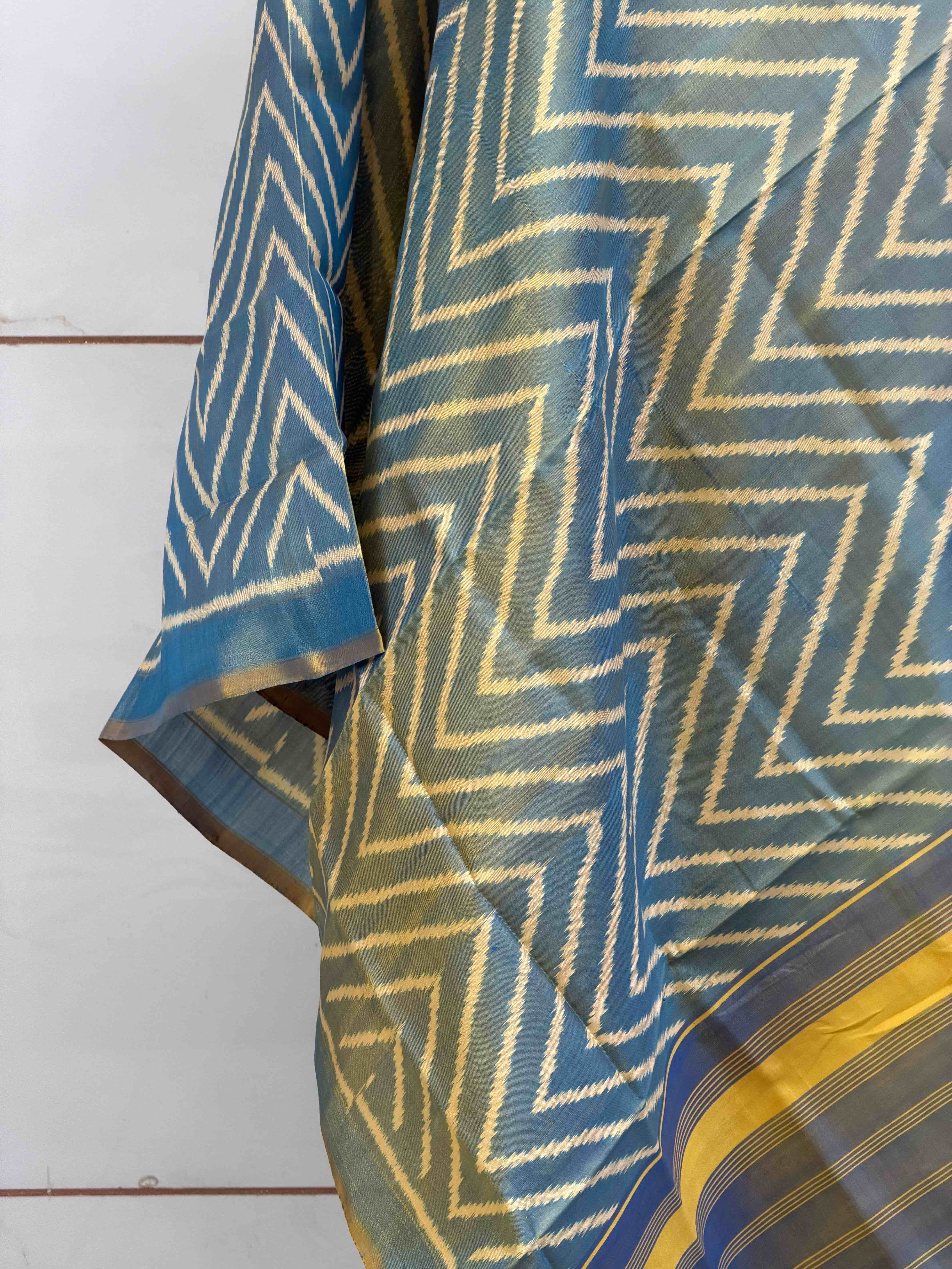 Blue into Golden shaded Zigzag small dupatta