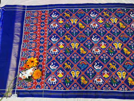 Blue seven motifs patan Patola Saree