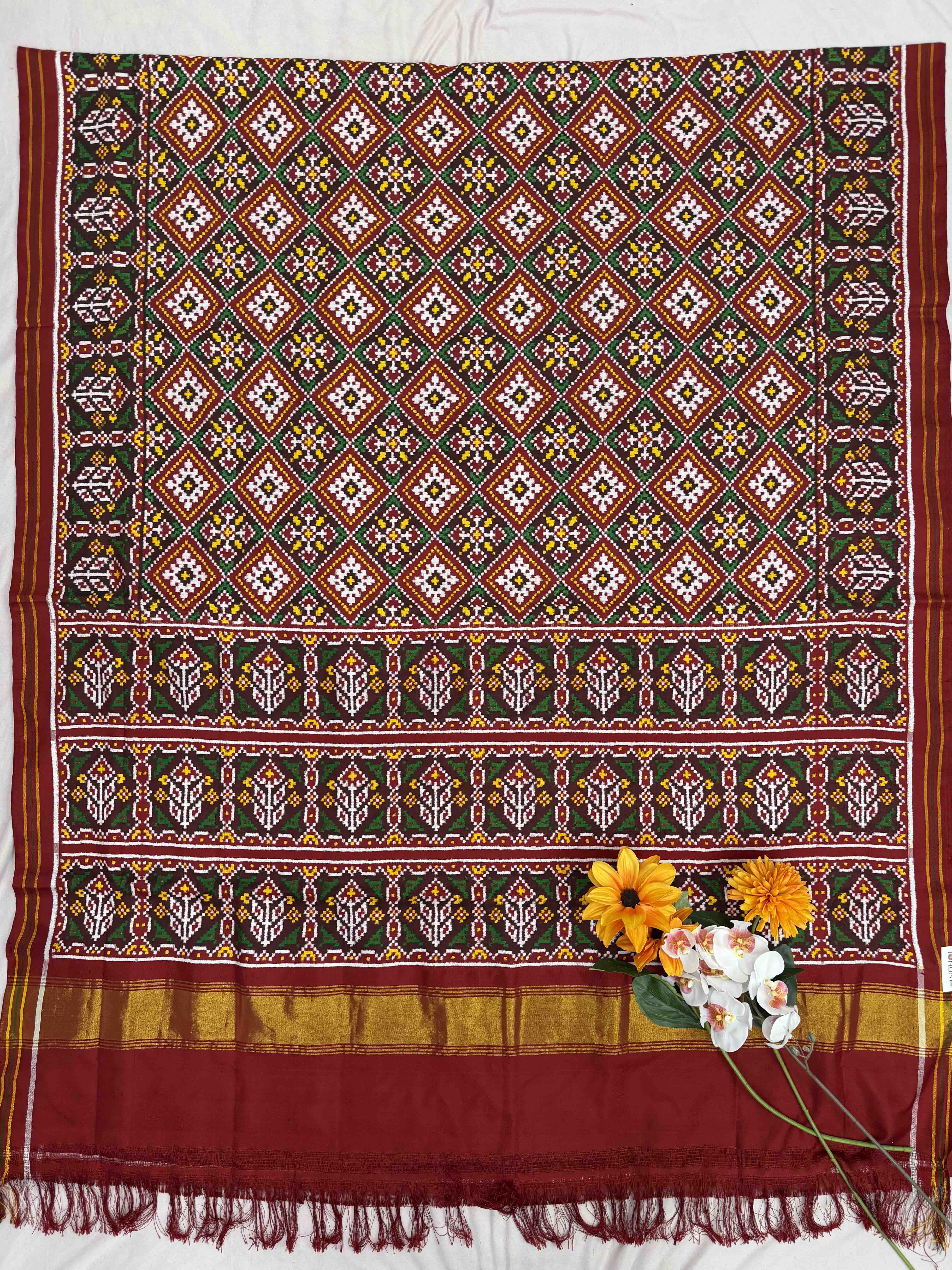 Neat panchanda bhat maroon Red patan Patola Saree