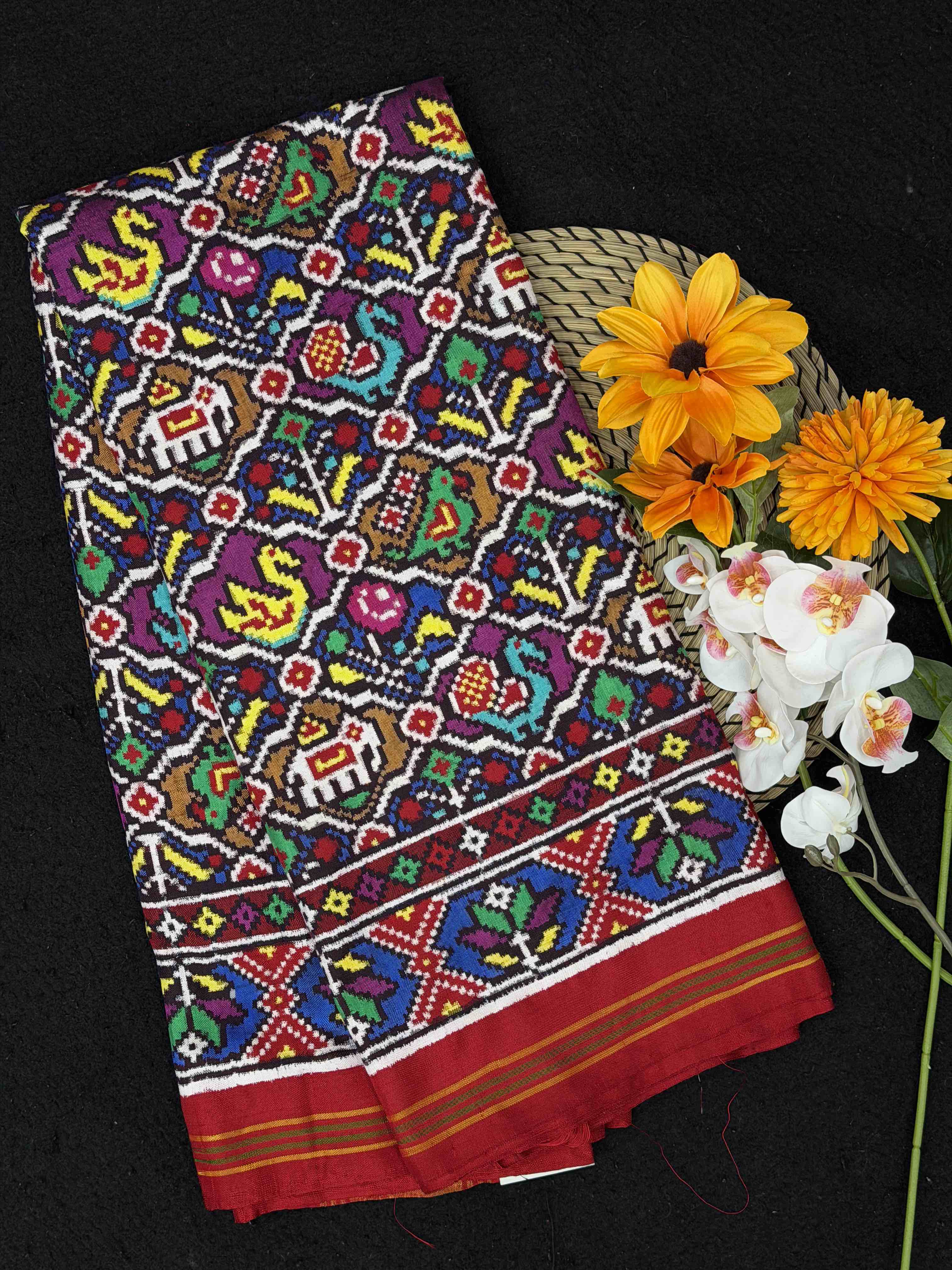 Red with combination of multiple figures and motifs Patan Patola Saree