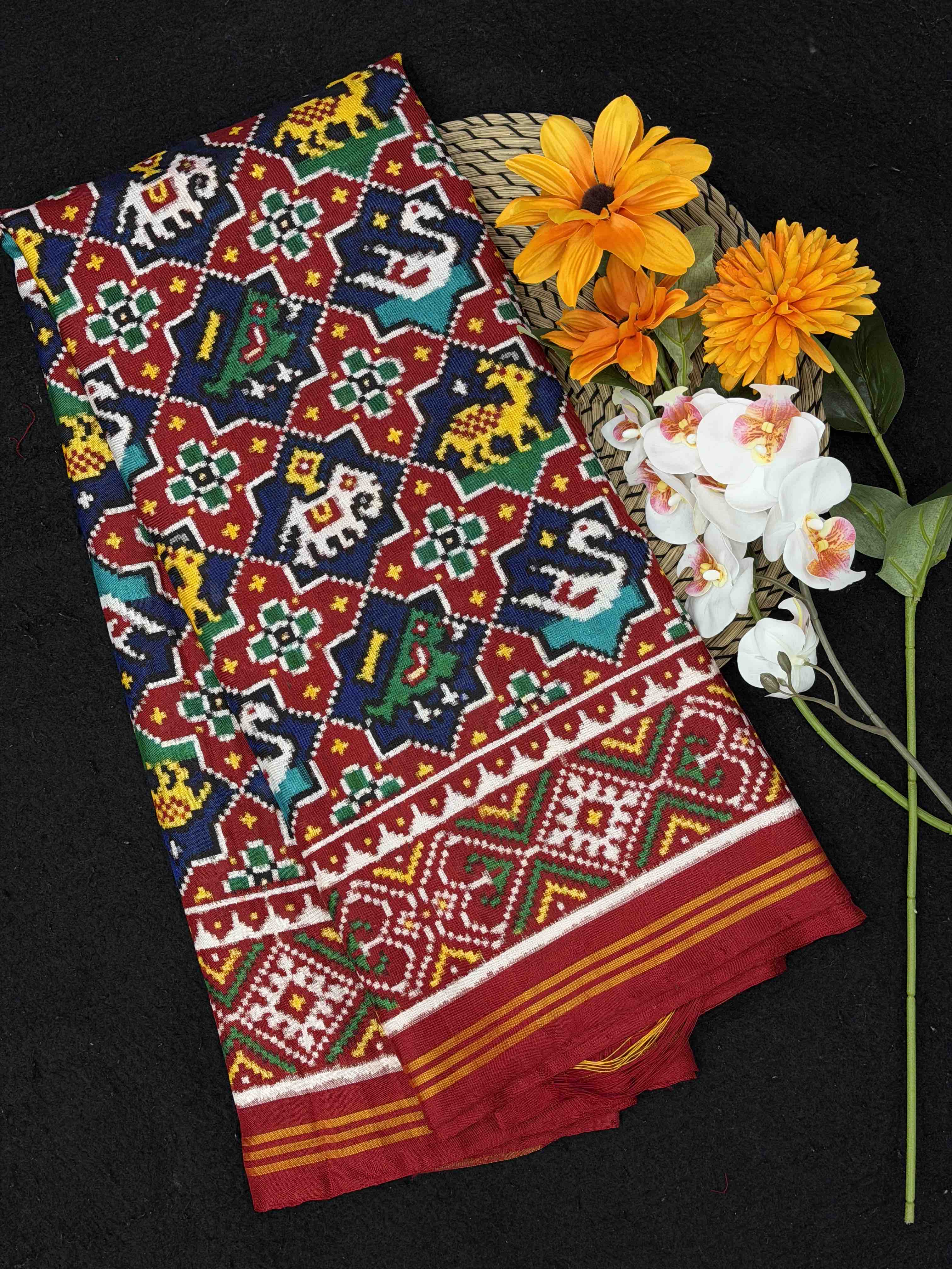 Maroon & Blue Star narikunj Patan Patola Saree