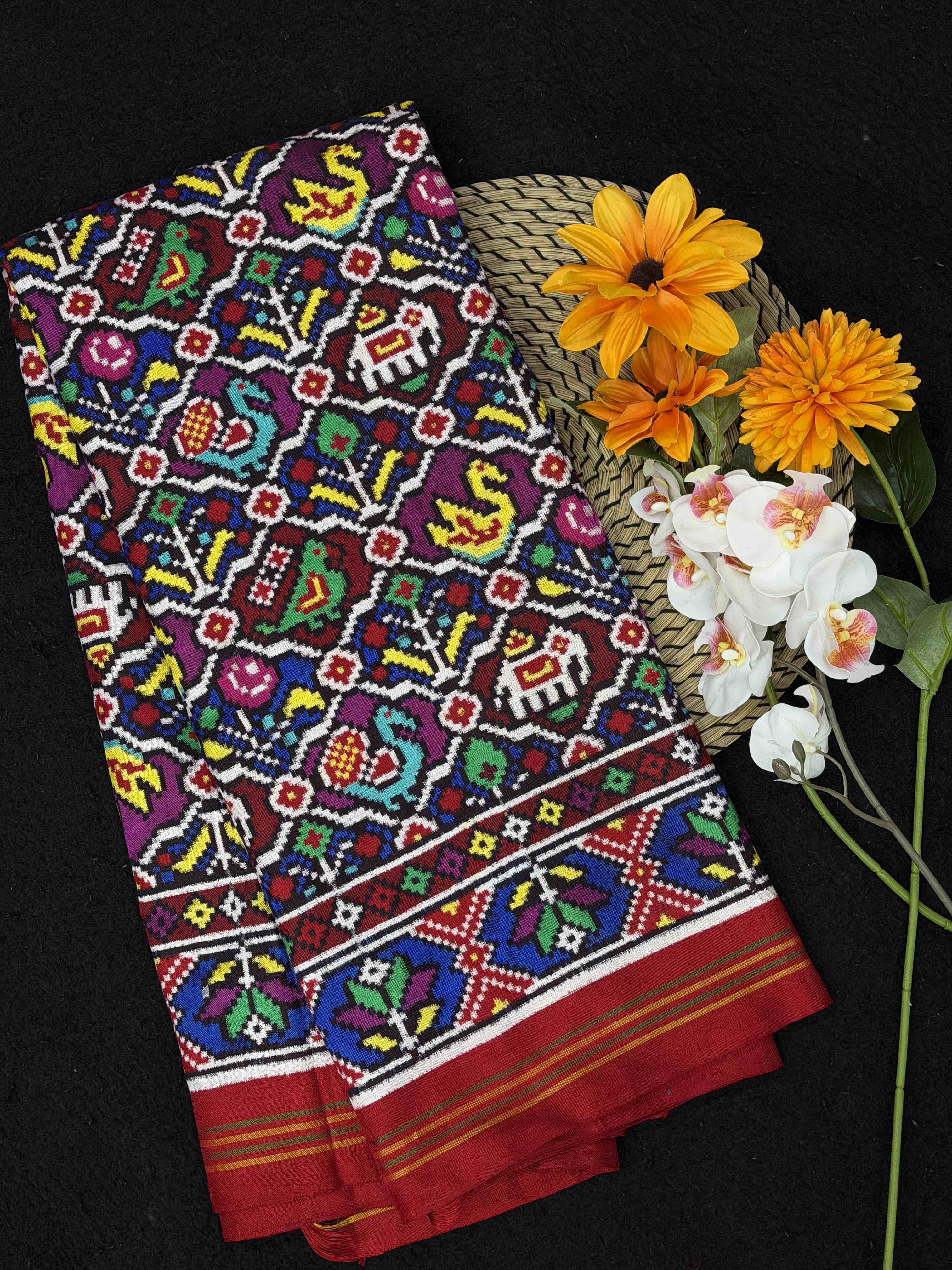 Maroon with mukti colour motifs Patan Patola Saree