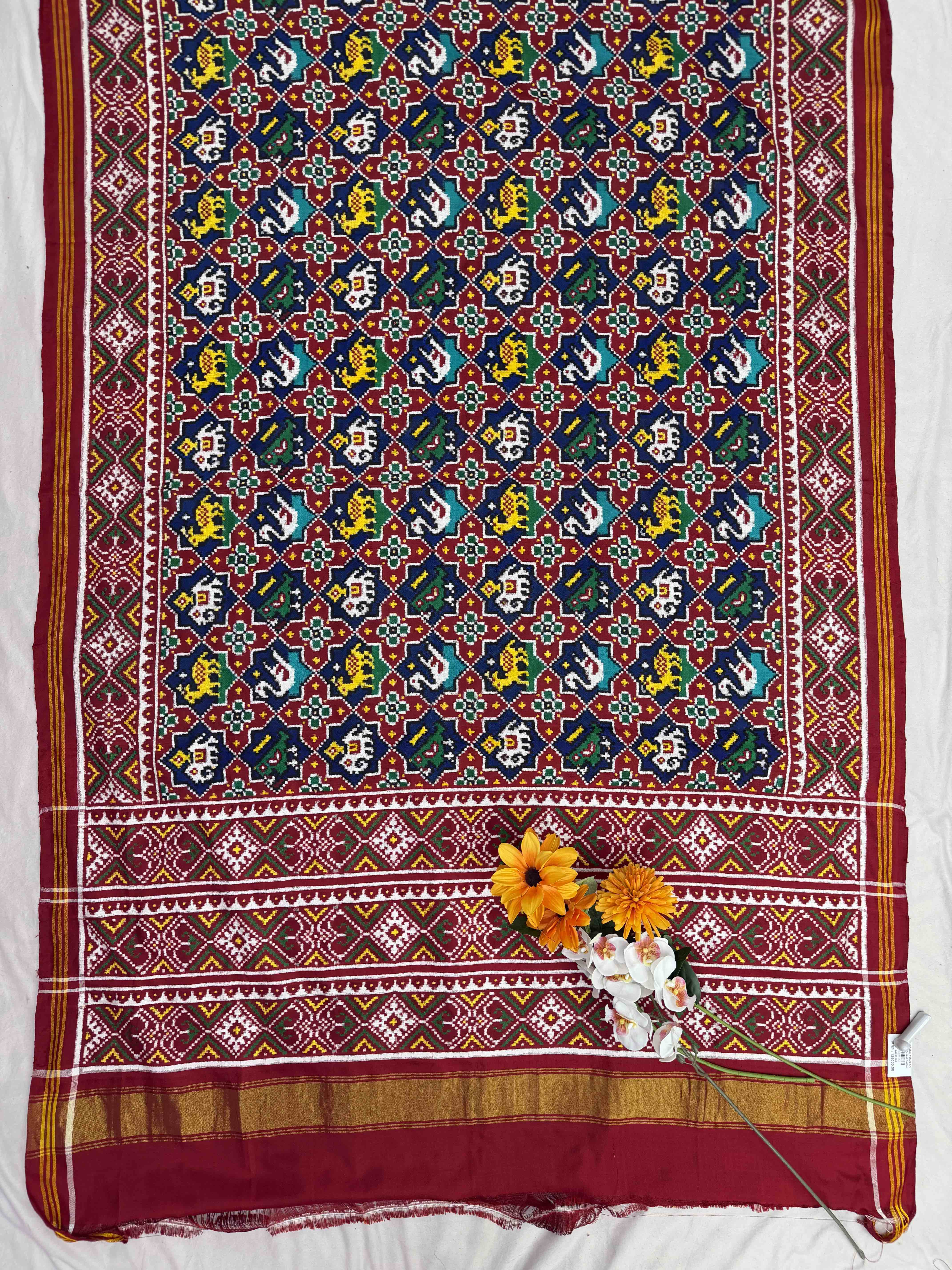 Maroon & Blue Star narikunj Patan Patola Saree