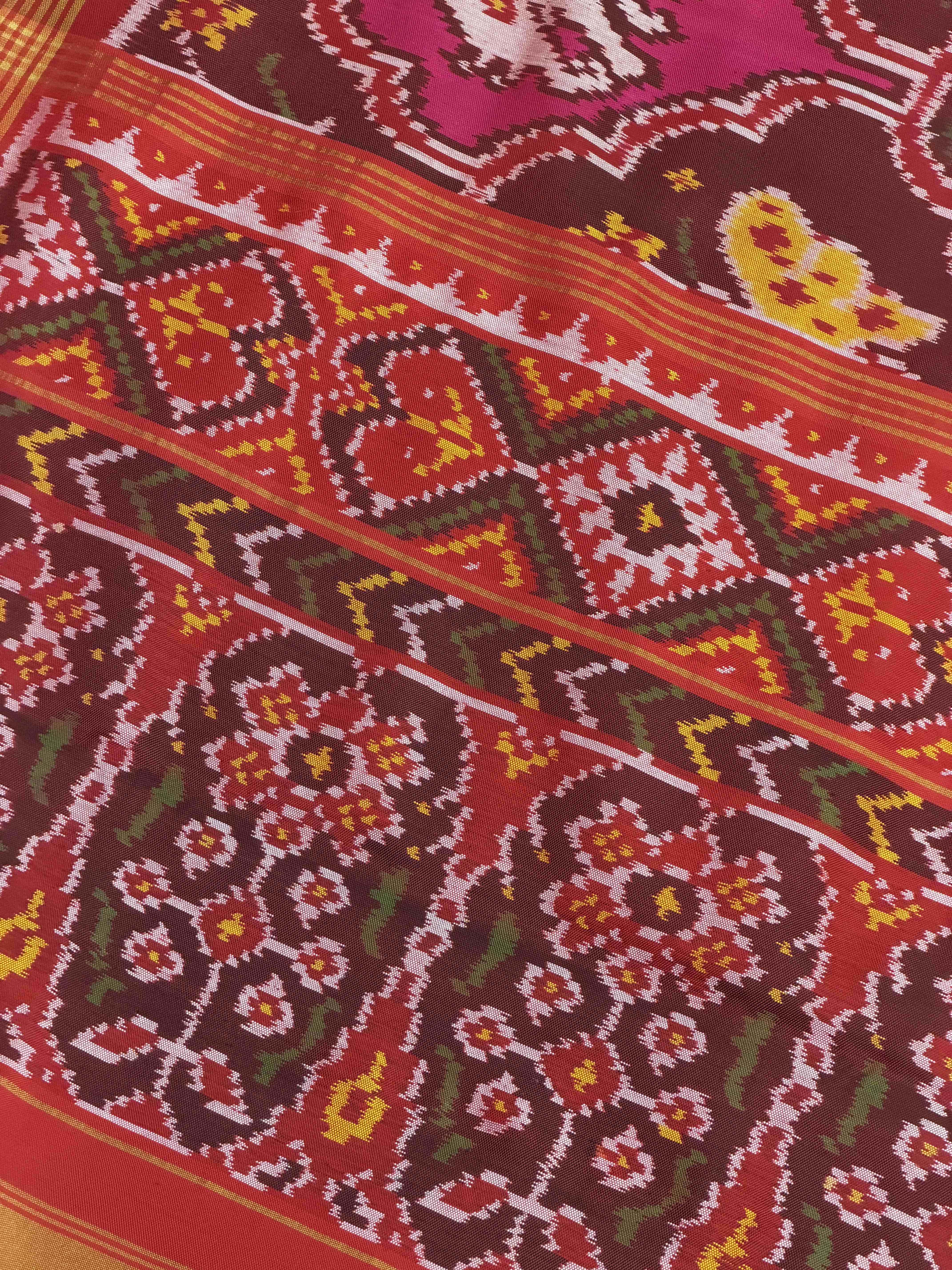 Red multi colour figures Single Ikat Patola Saree