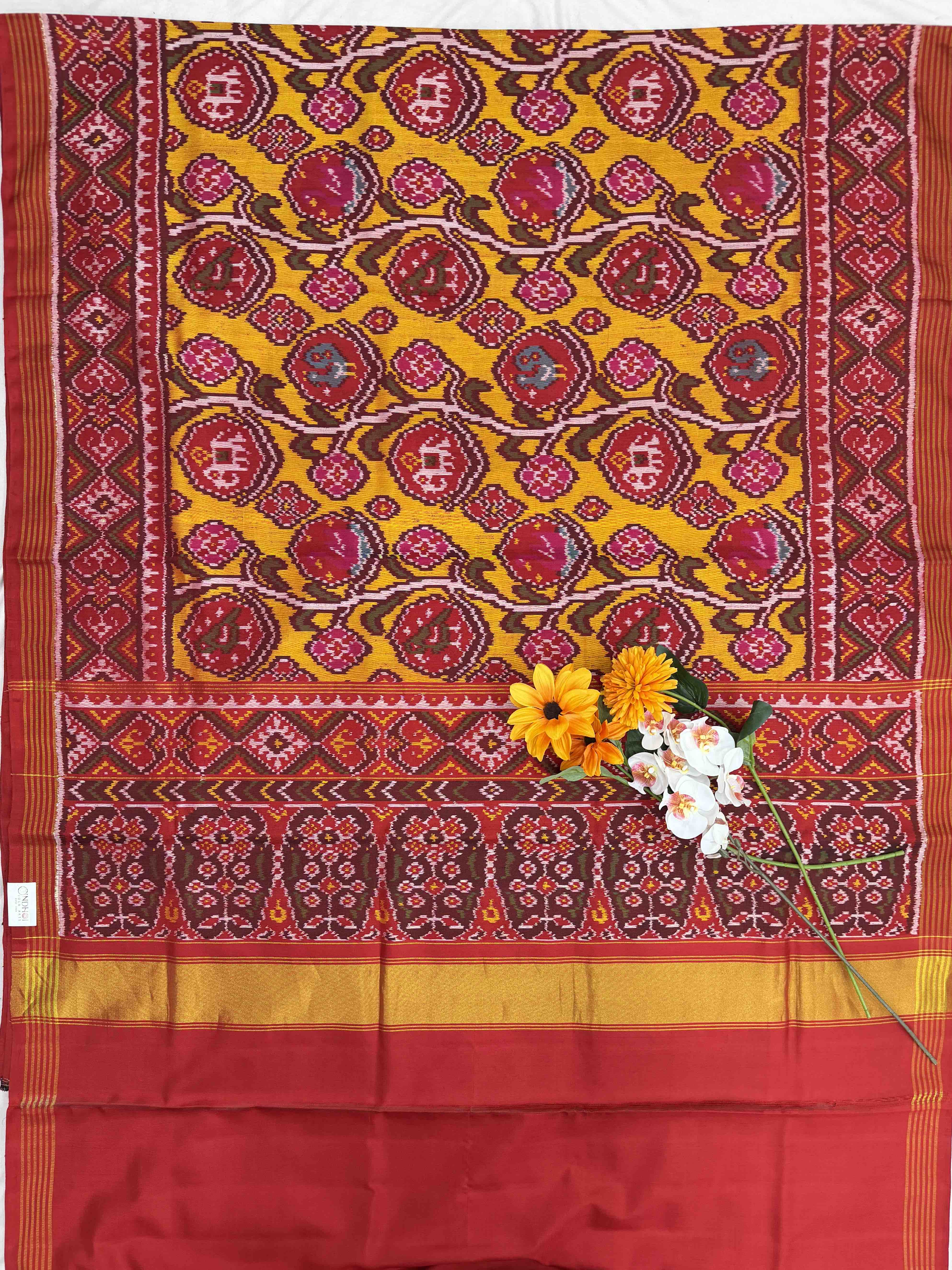Red & musterd floral patterns Single ikat Patola